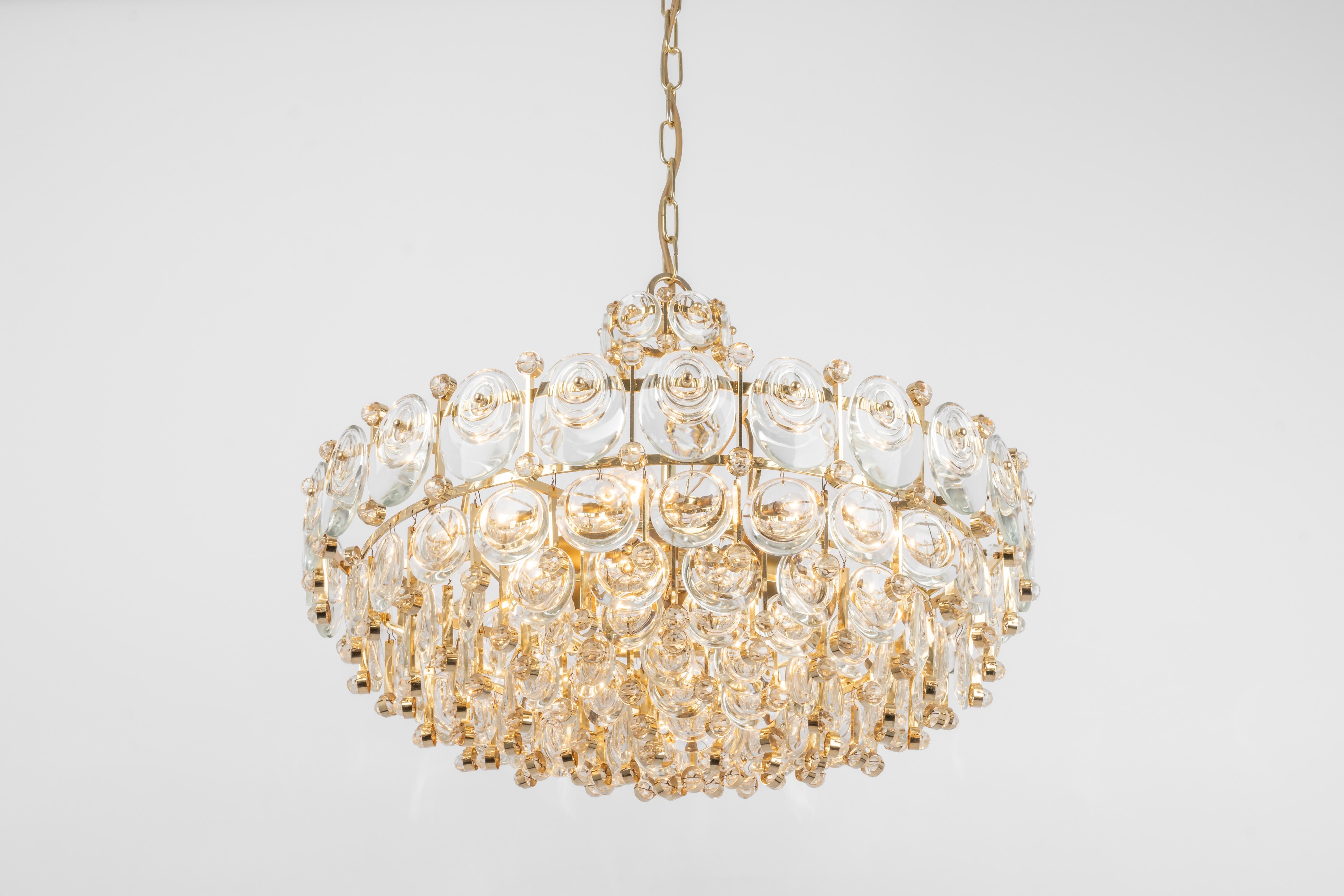 Delicate Gilt Brass Crystal Chandelier by Palwa, Sciolari Design, Germany, 1970s For Sale 9