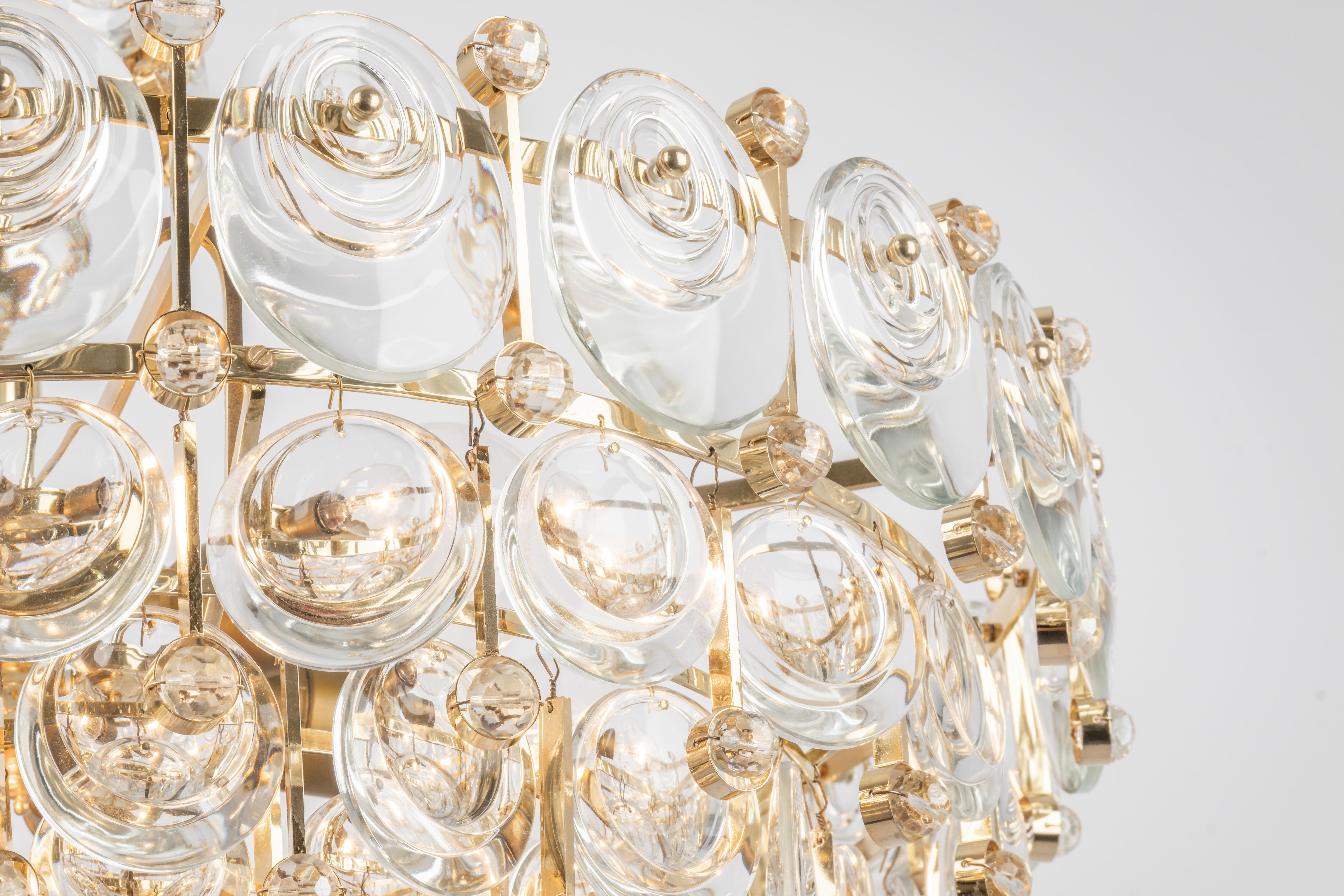 Mid-Century Modern Lustre délicat en cristal doré en laiton de Palwa, design Sciolari, Allemagne, années 1970 en vente