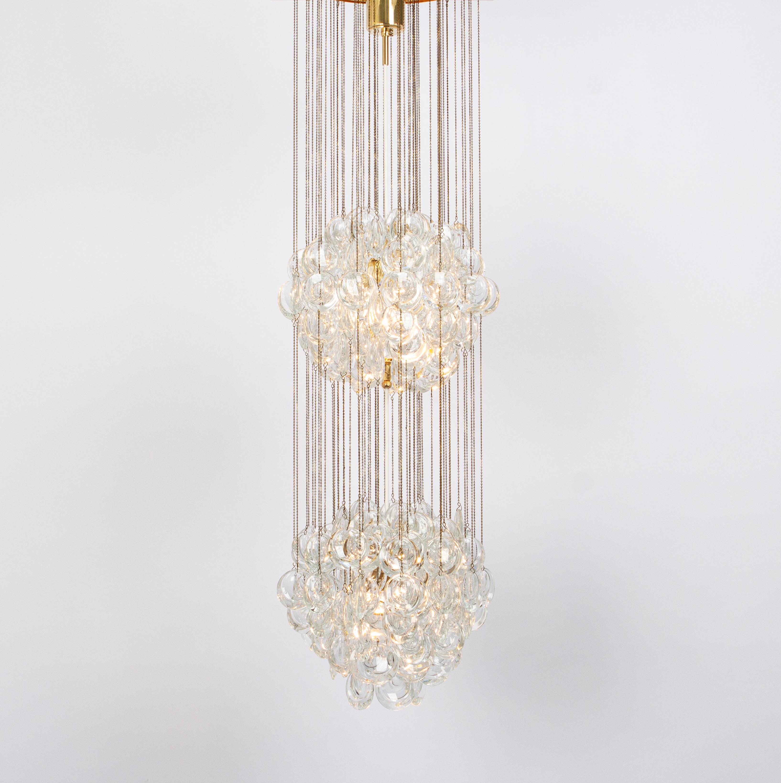 Mid-Century Modern Delicate Gilt Brass Crystal Chandelier by Palwa, Sciolari Design, Germany, 1970s For Sale