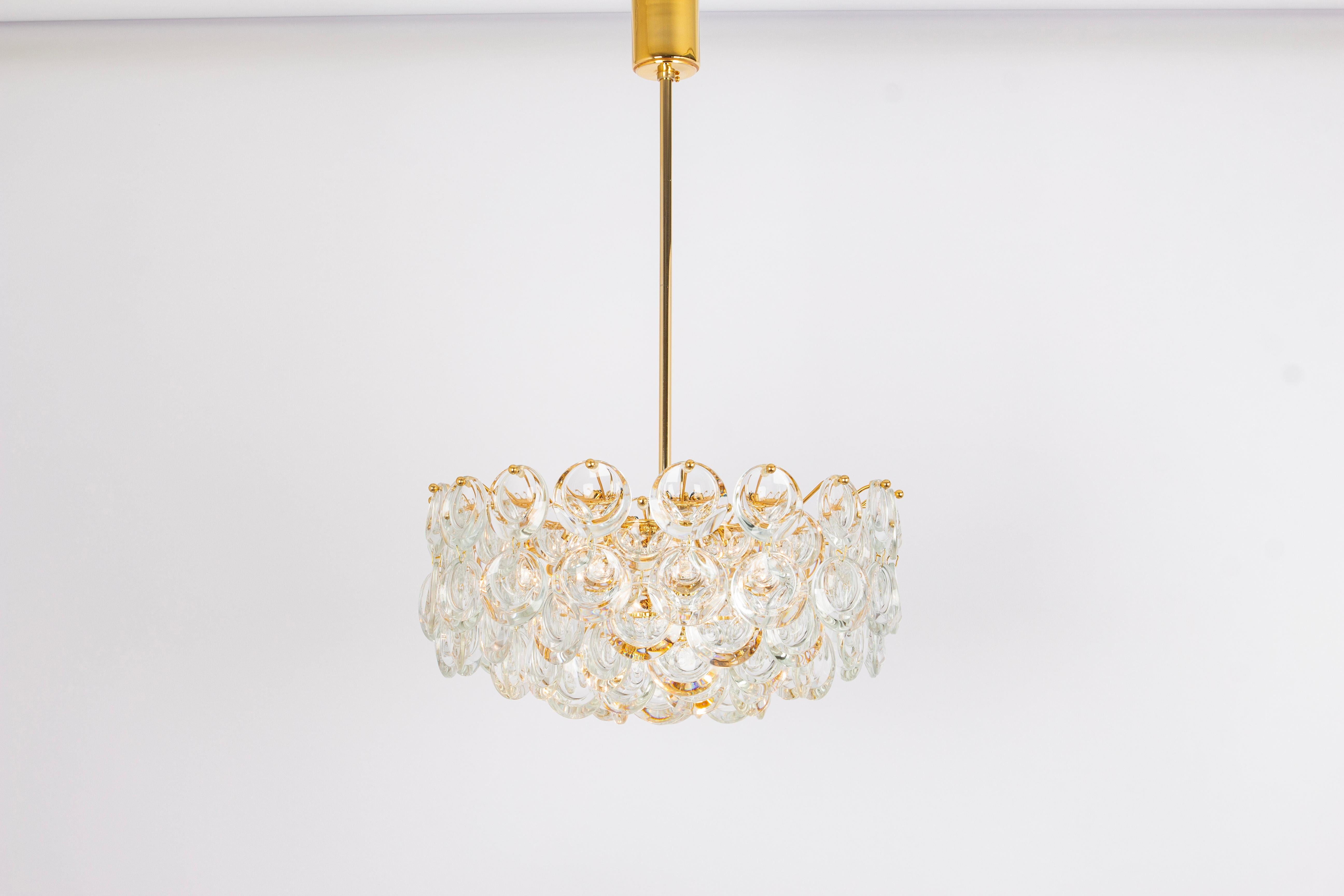 Delicate Gilt Brass Crystal Chandelier by Palwa, Sciolari Design, Germany, 1970s For Sale 2