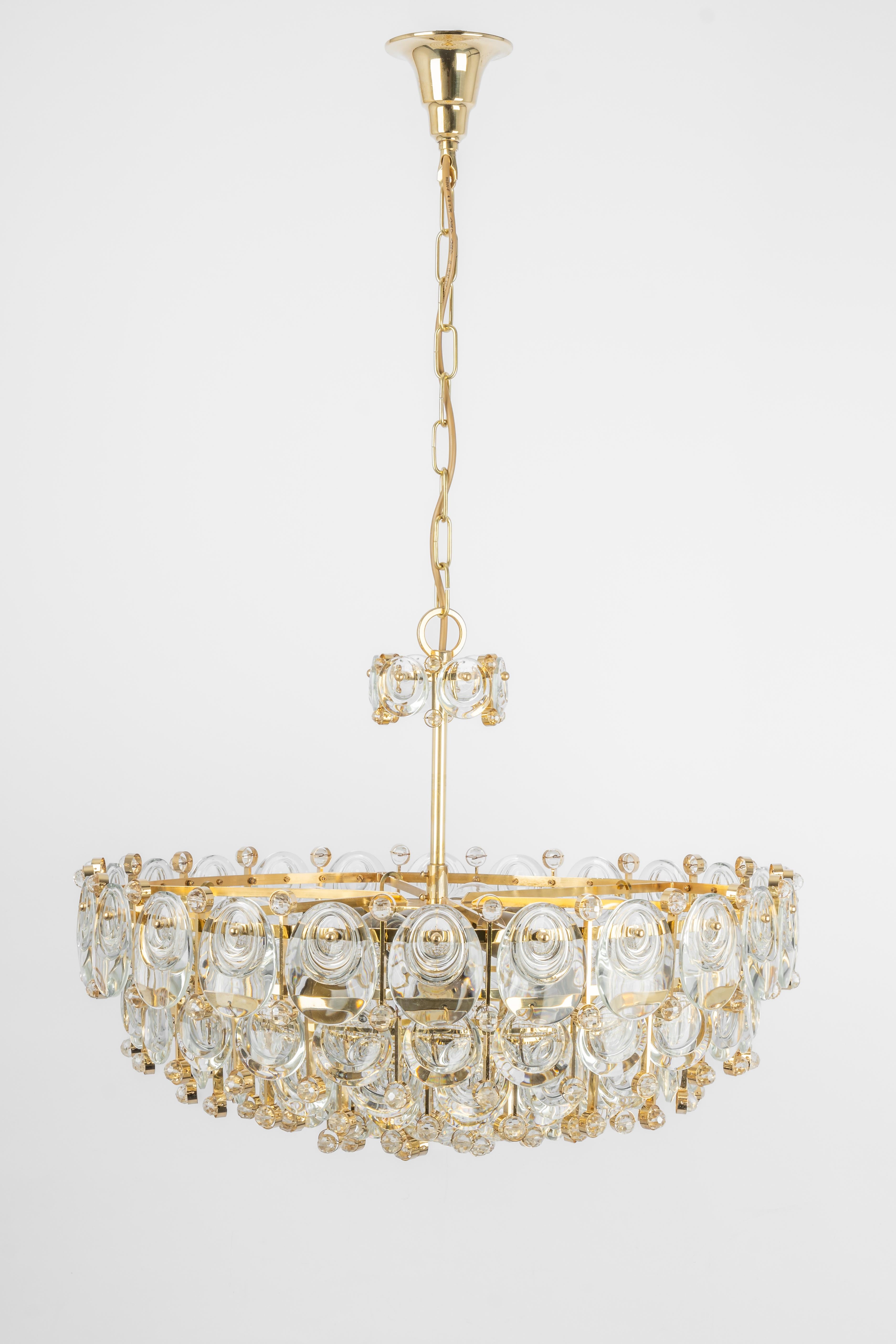 Delicate Gilt Brass Crystal Chandelier by Palwa, Sciolari Design, Germany, 1970s For Sale 3