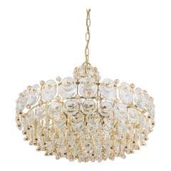 Delicato lampadario in cristallo d'ottone dorato di Palwa, Sciolari Design, Germania, anni '70