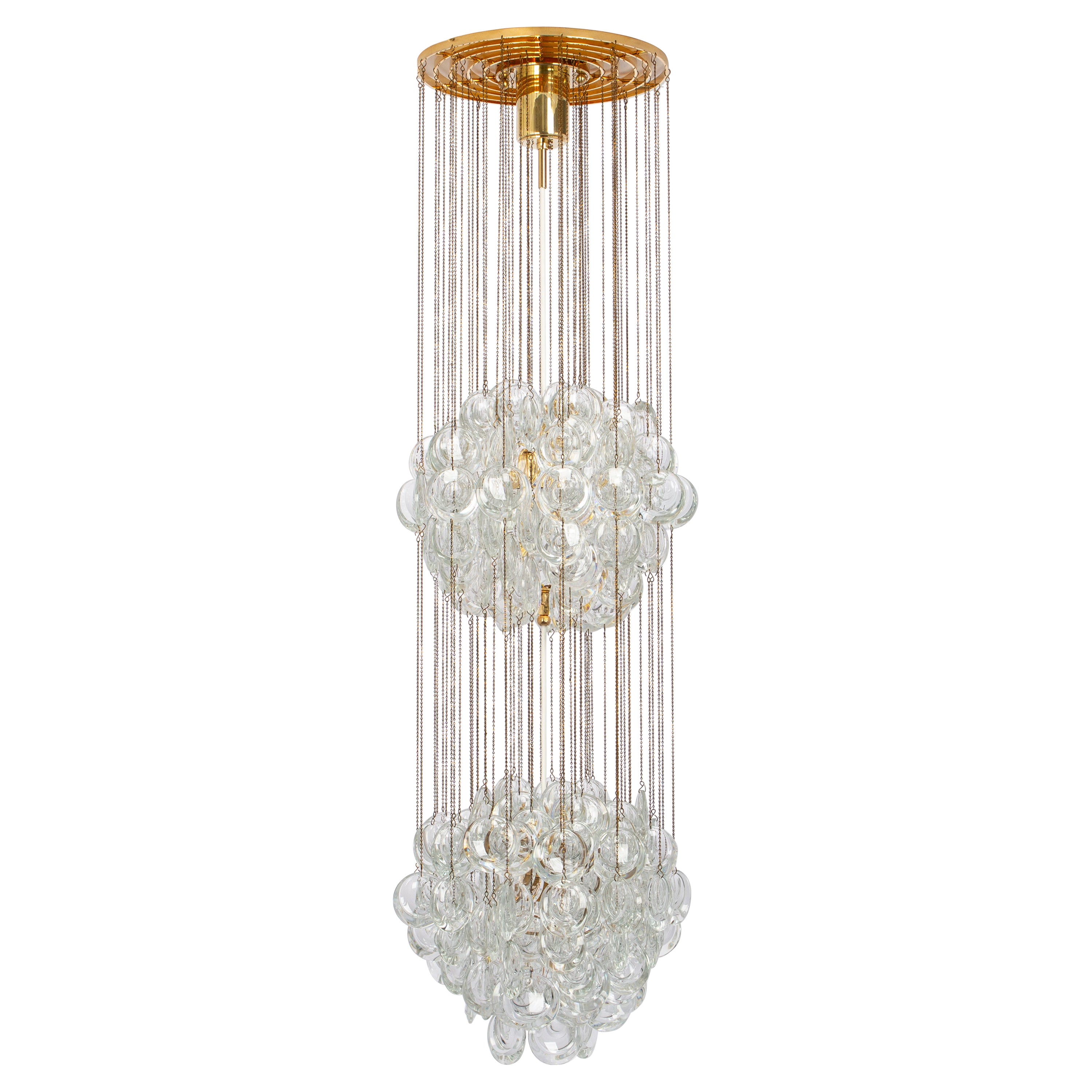 Delicato lampadario in cristallo d'ottone dorato di Palwa, Sciolari Design, Germania, anni '70