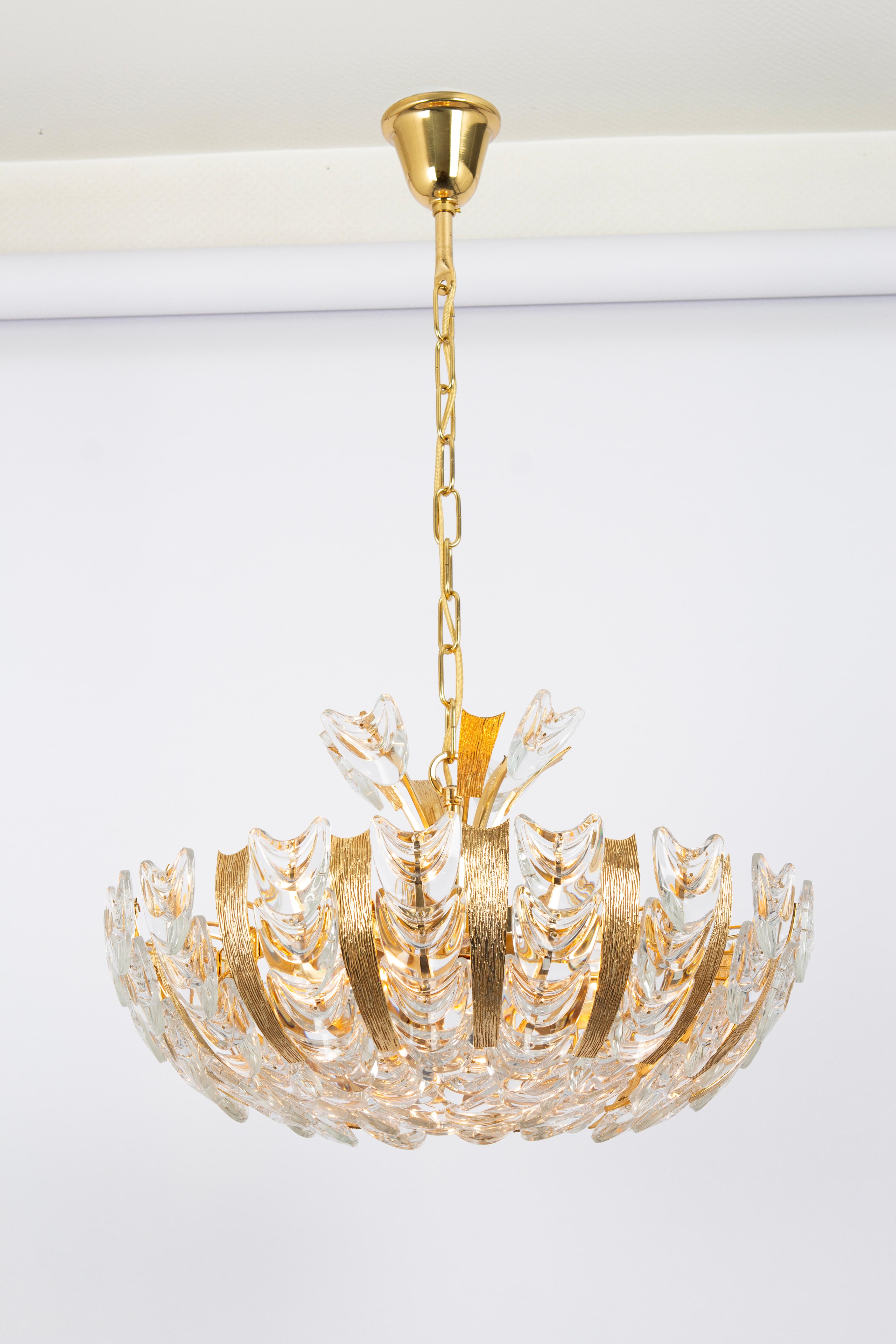 Delicate Gilt Brass Crystal-Glass Flower Chandelier by Palwa, Germany, 1970s For Sale 6