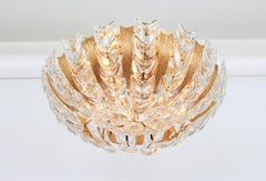 Delicate Gilt Brass Crystal-Glass Flower Chandelier by Palwa, Germany, 1970s