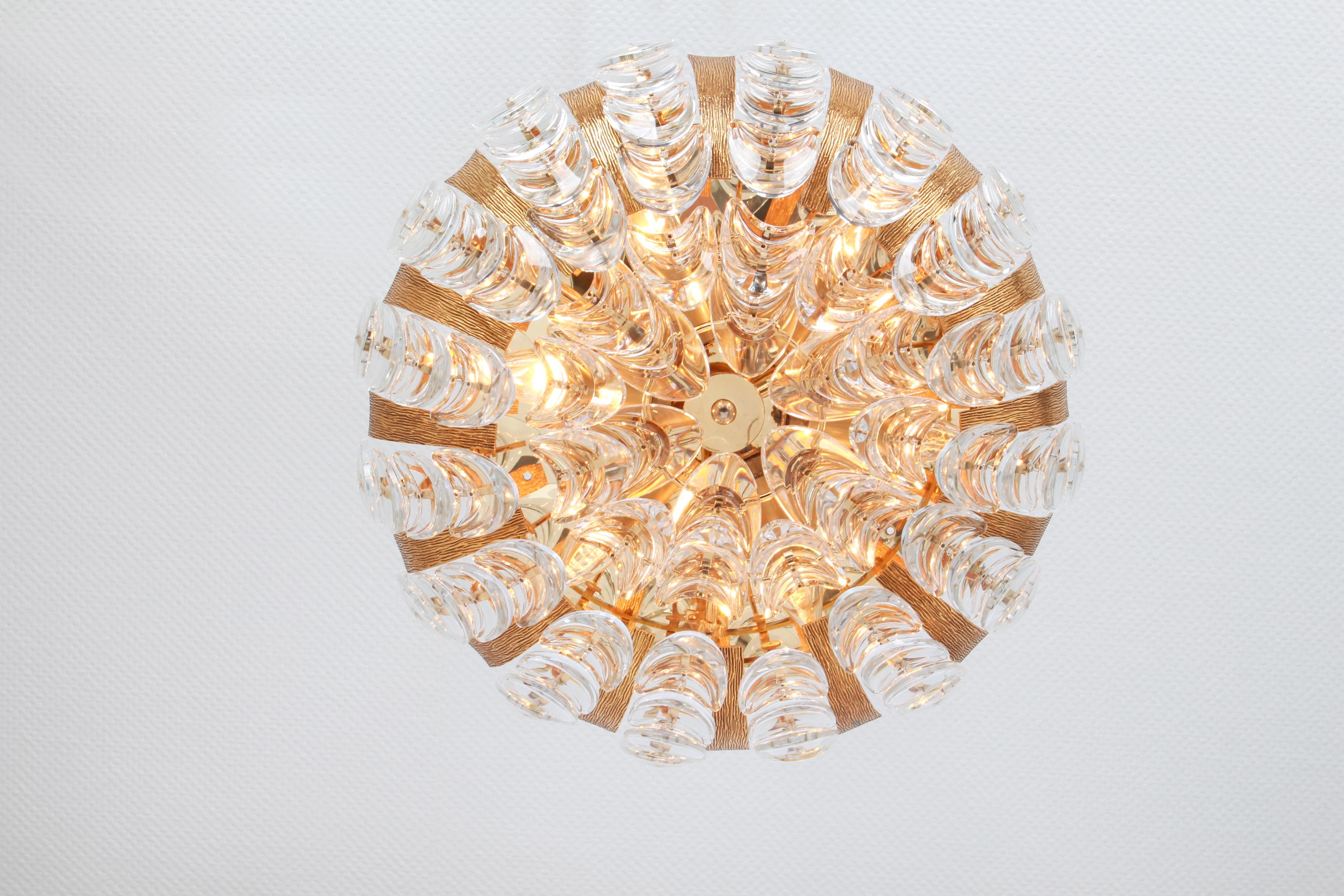 Delicate Gilt Brass Crystal-Glass Flower Chandelier by Palwa, Germany, 1970s For Sale 2