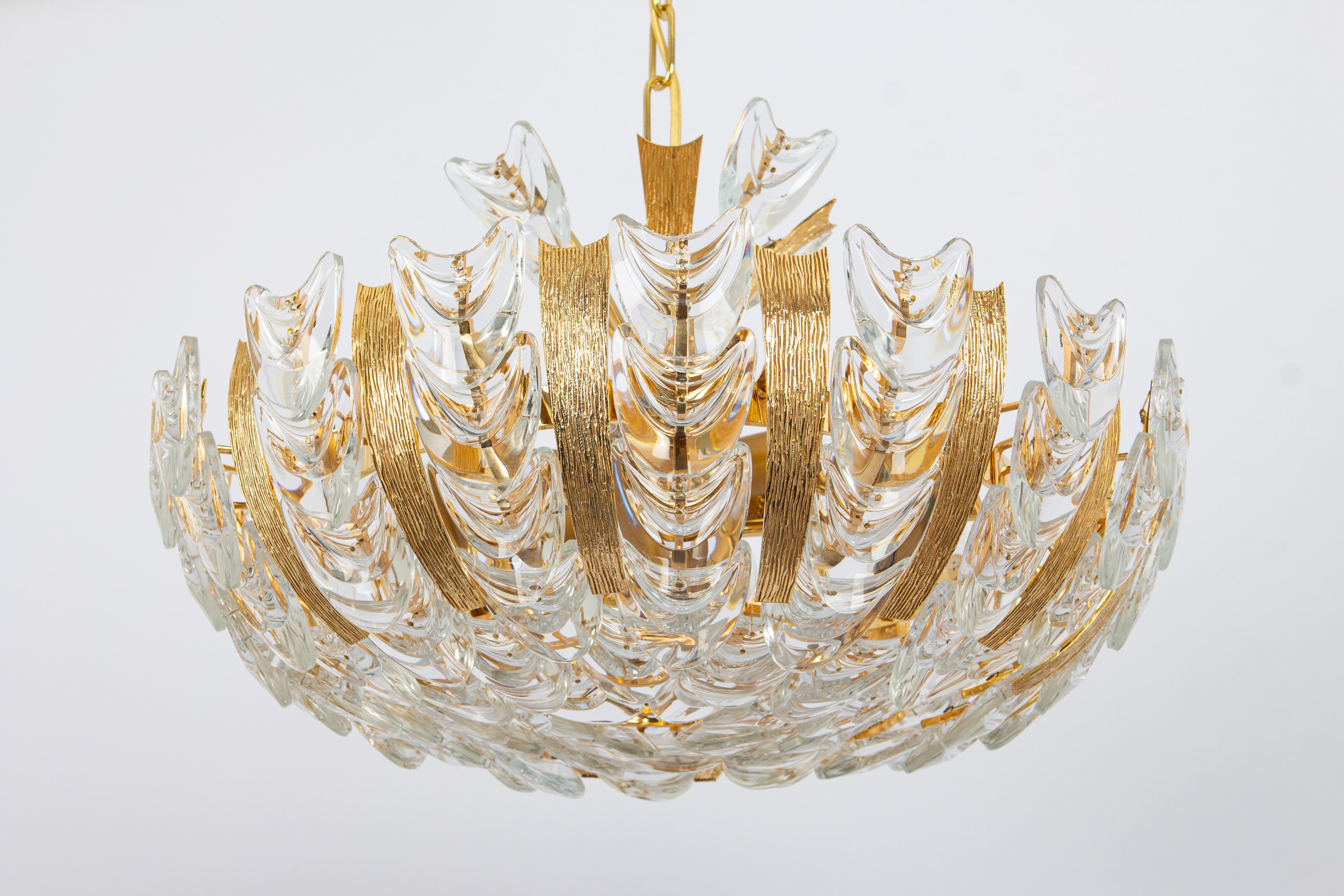 Delicate Gilt Brass Crystal-Glass Flower Chandelier by Palwa, Germany, 1970s For Sale 3