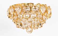 Delicate Gilt Brass Crystal-Glass Flush mount light by Palwa, Germany, 1970s