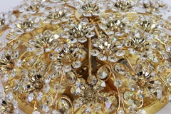 Delicate Gilt Brass Cut-Glass Flower Chandelier by Palwa , Germany, 1970s