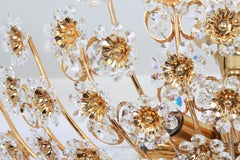 Delicate Gilt Brass Cut-Glass Flower Chandelier by Palwa, Germany, 1970s