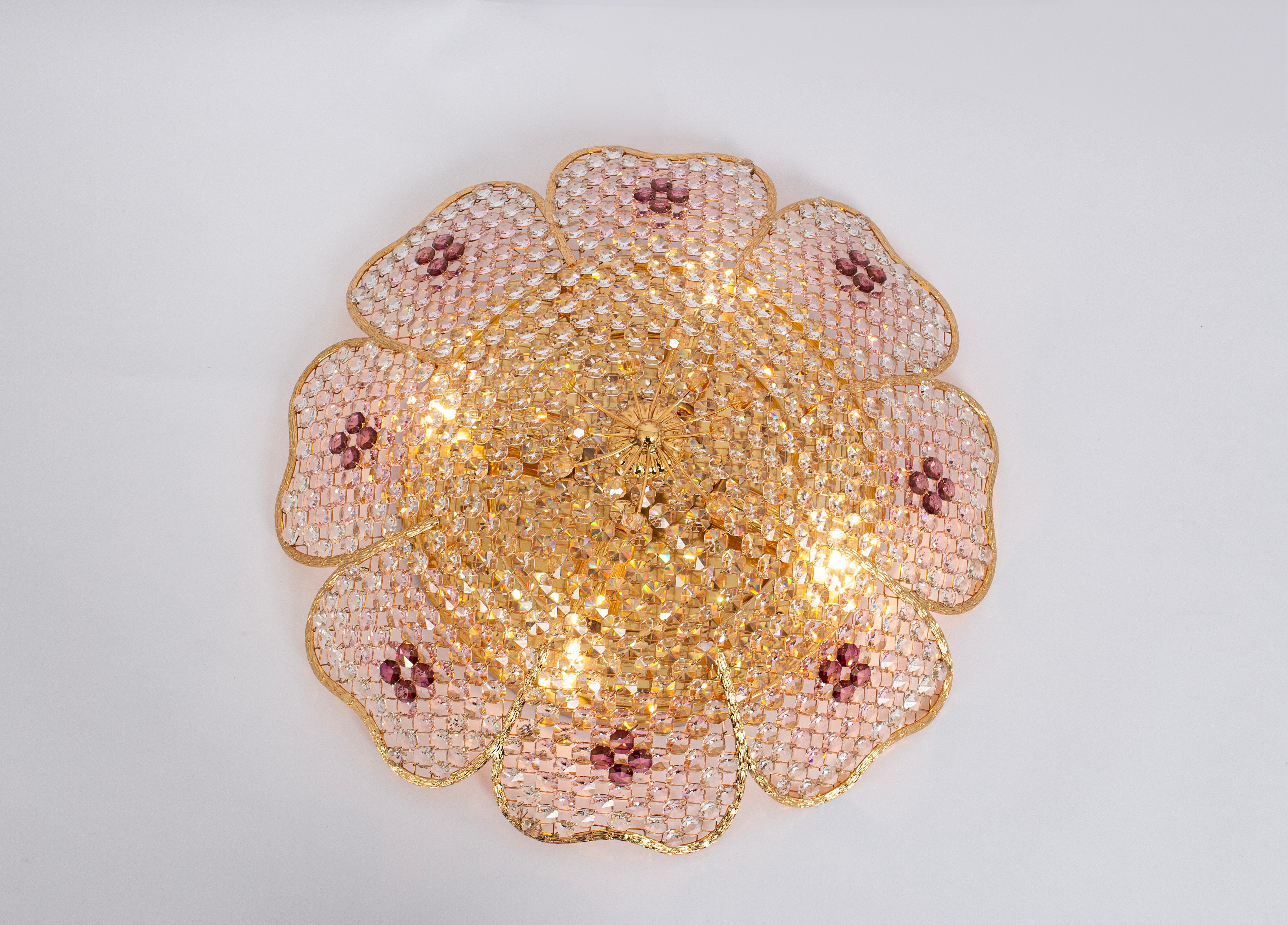 Délicate monture de fleurs en laiton doré et verre taillé de Palwa, Allemagne, 1970 3