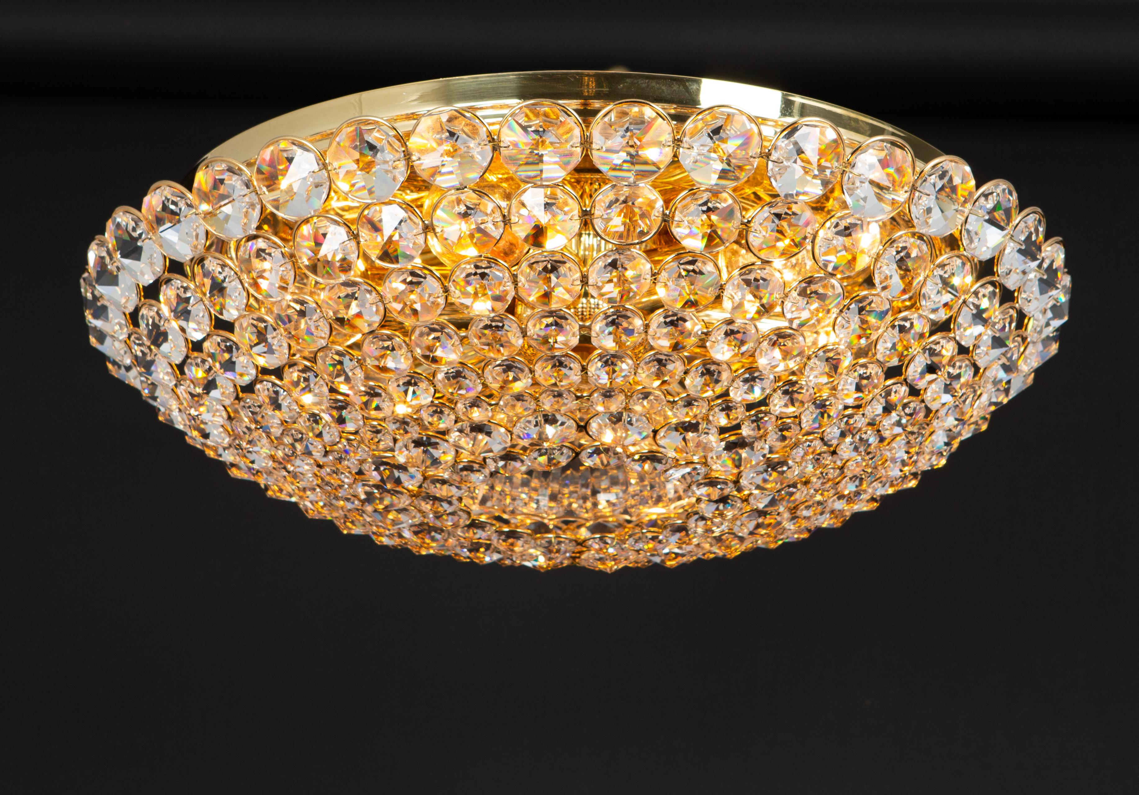 1 of 2 Delicate Gilt Brass Cut-Glass Flower Flush Mount by Palwa, Germany, 1970s 6