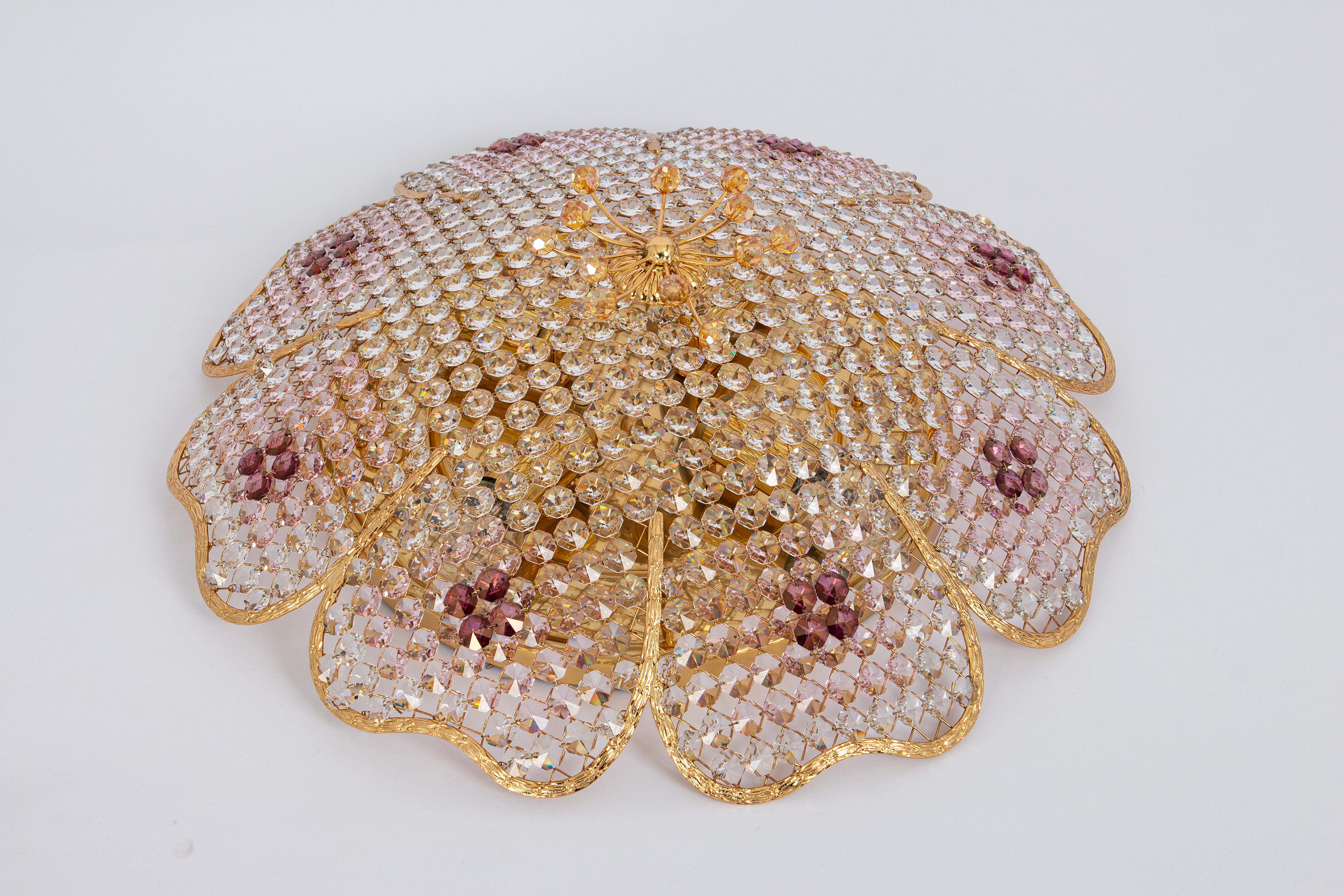 Mid-Century Modern Délicate monture de fleurs en laiton doré et verre taillé de Palwa, Allemagne, 1970