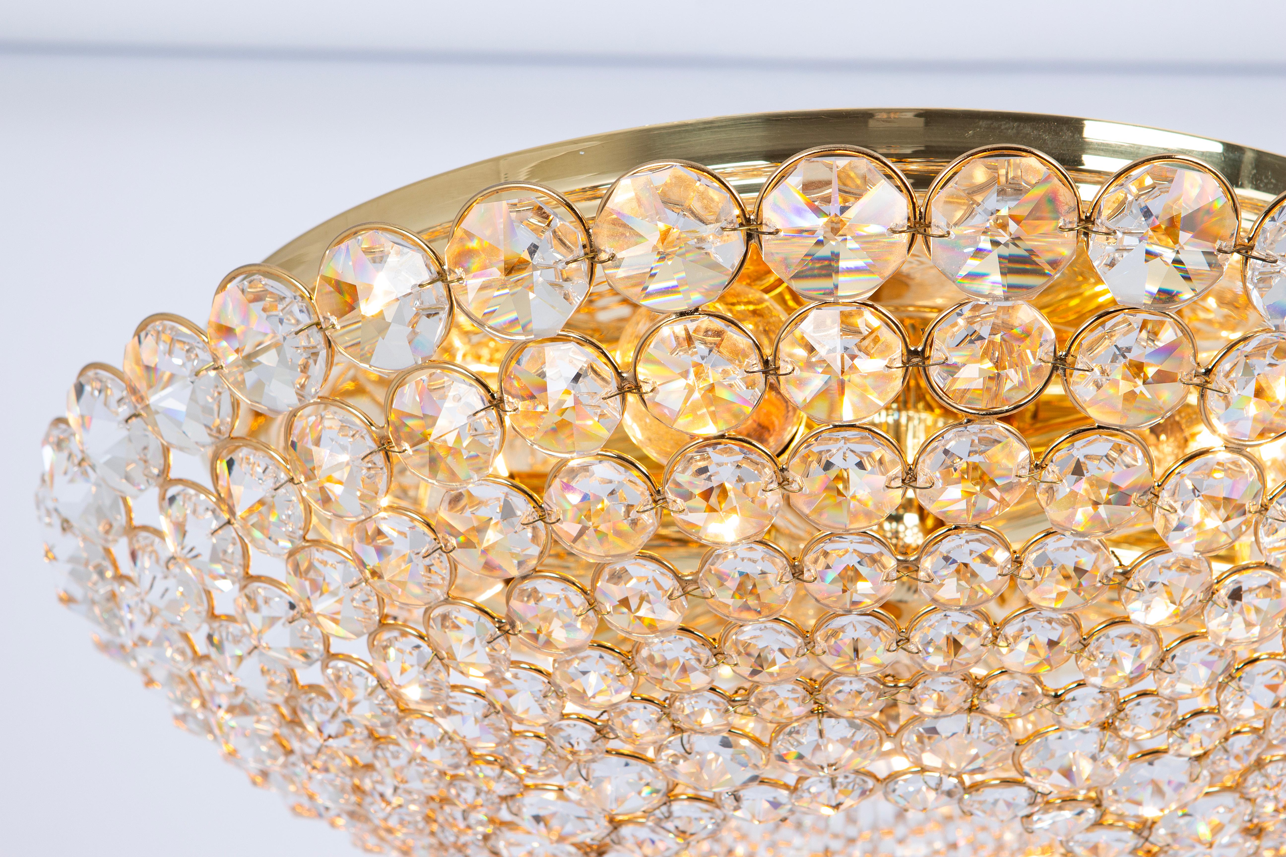 1 of 2 Delicate Gilt Brass Cut-Glass Flower Flush Mount by Palwa, Germany, 1970s 2