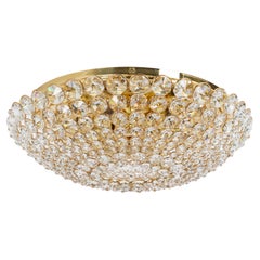 1 of 2 Delicate Gilt Brass Cut-Glass Flower Flush Mount by Palwa, Germany, 1970s