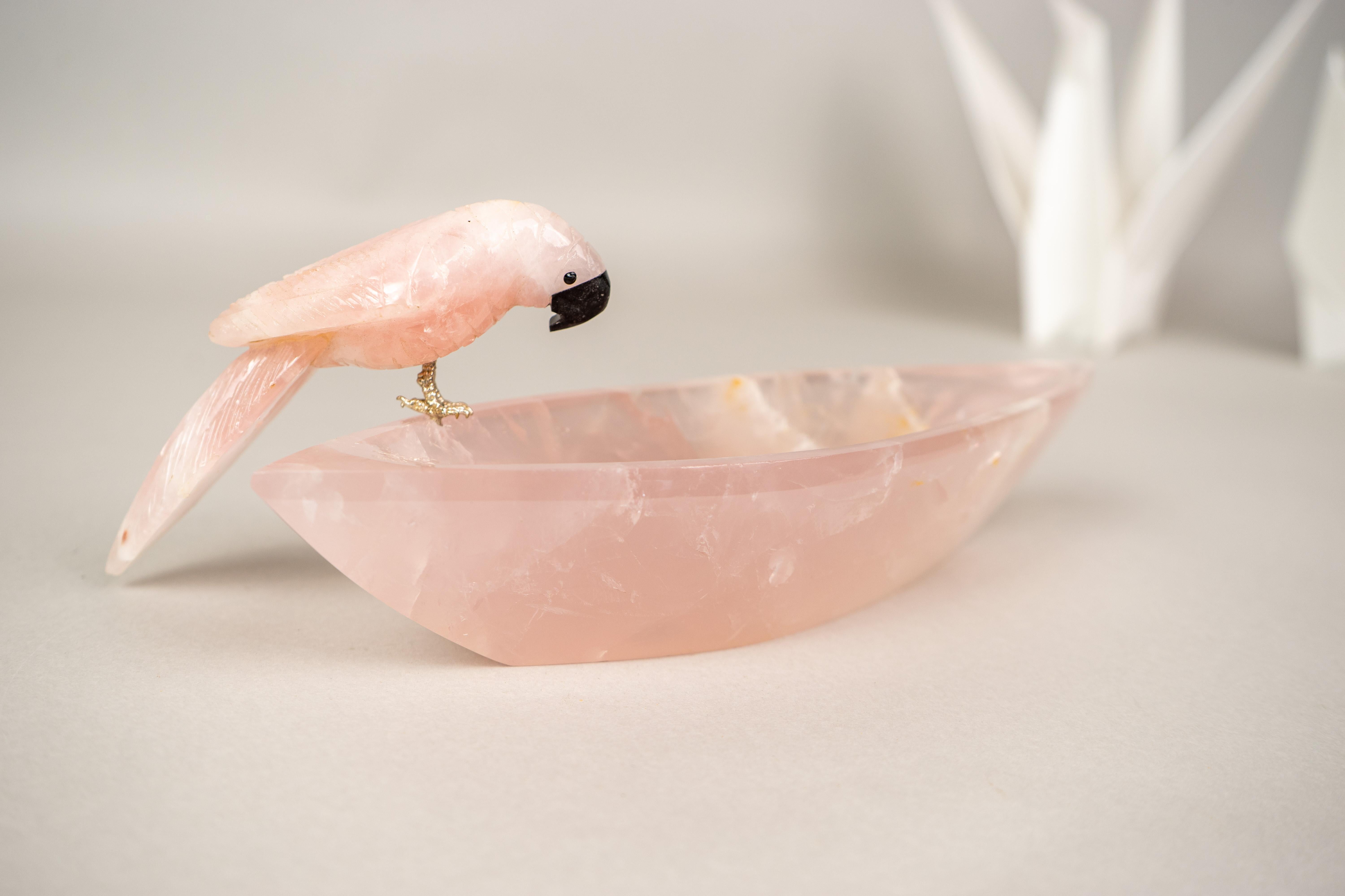Brazilian Delicate Hand-Carved Rose Quartz Crystal Parrots For Sale