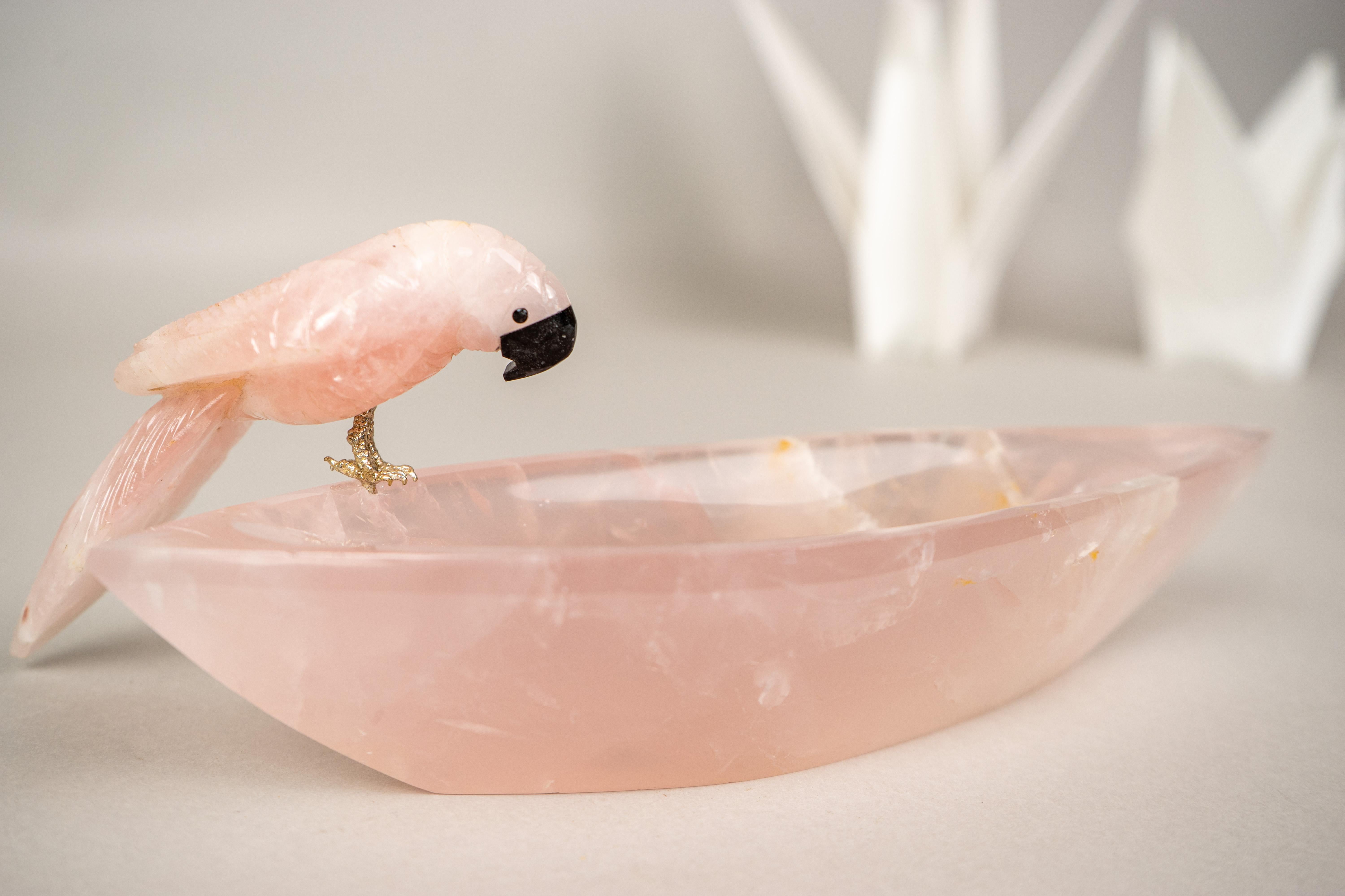 Delicate Hand-Carved Rose Quartz Crystal Parrots For Sale 1