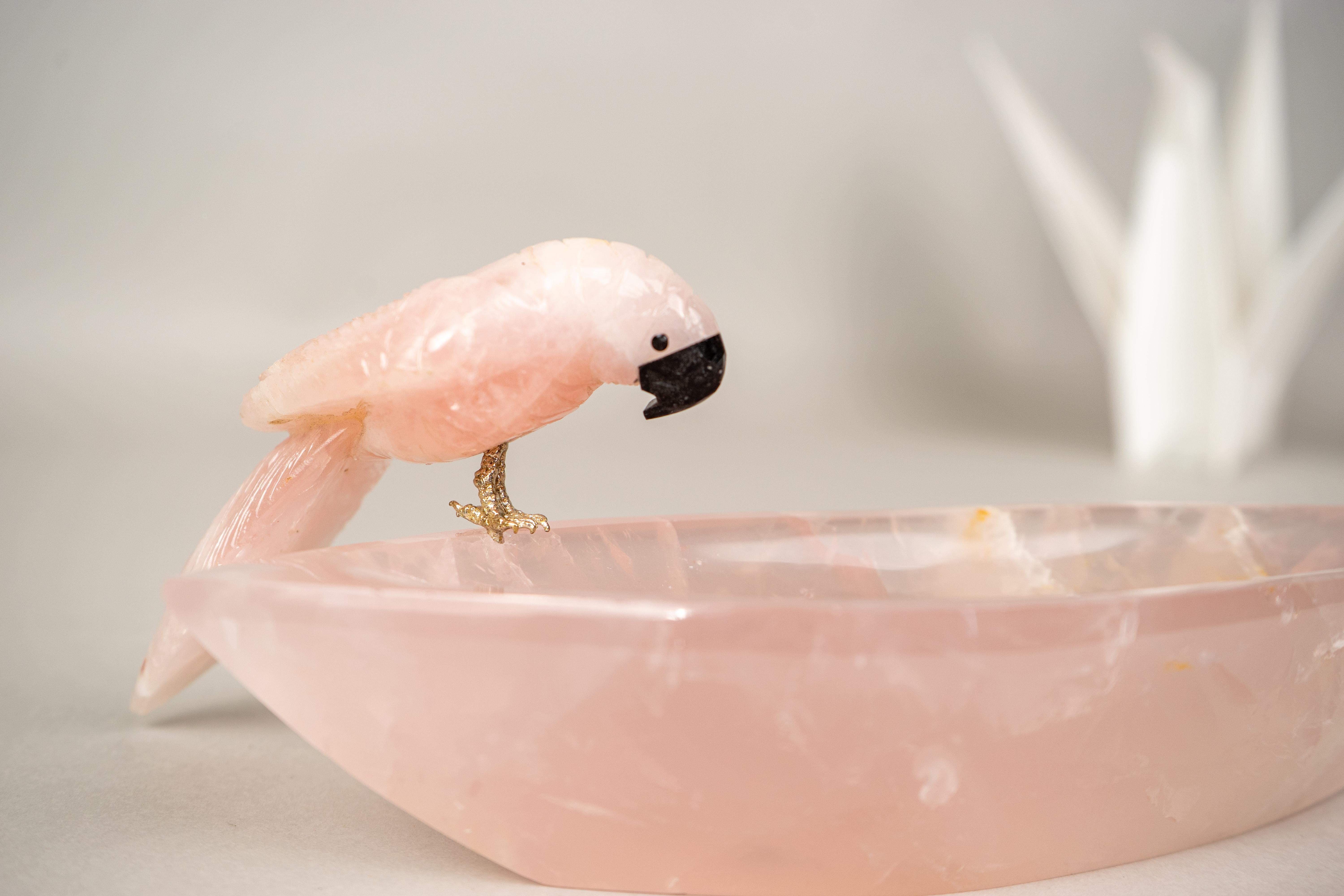 Delicate Hand-Carved Rose Quartz Crystal Parrots For Sale 2