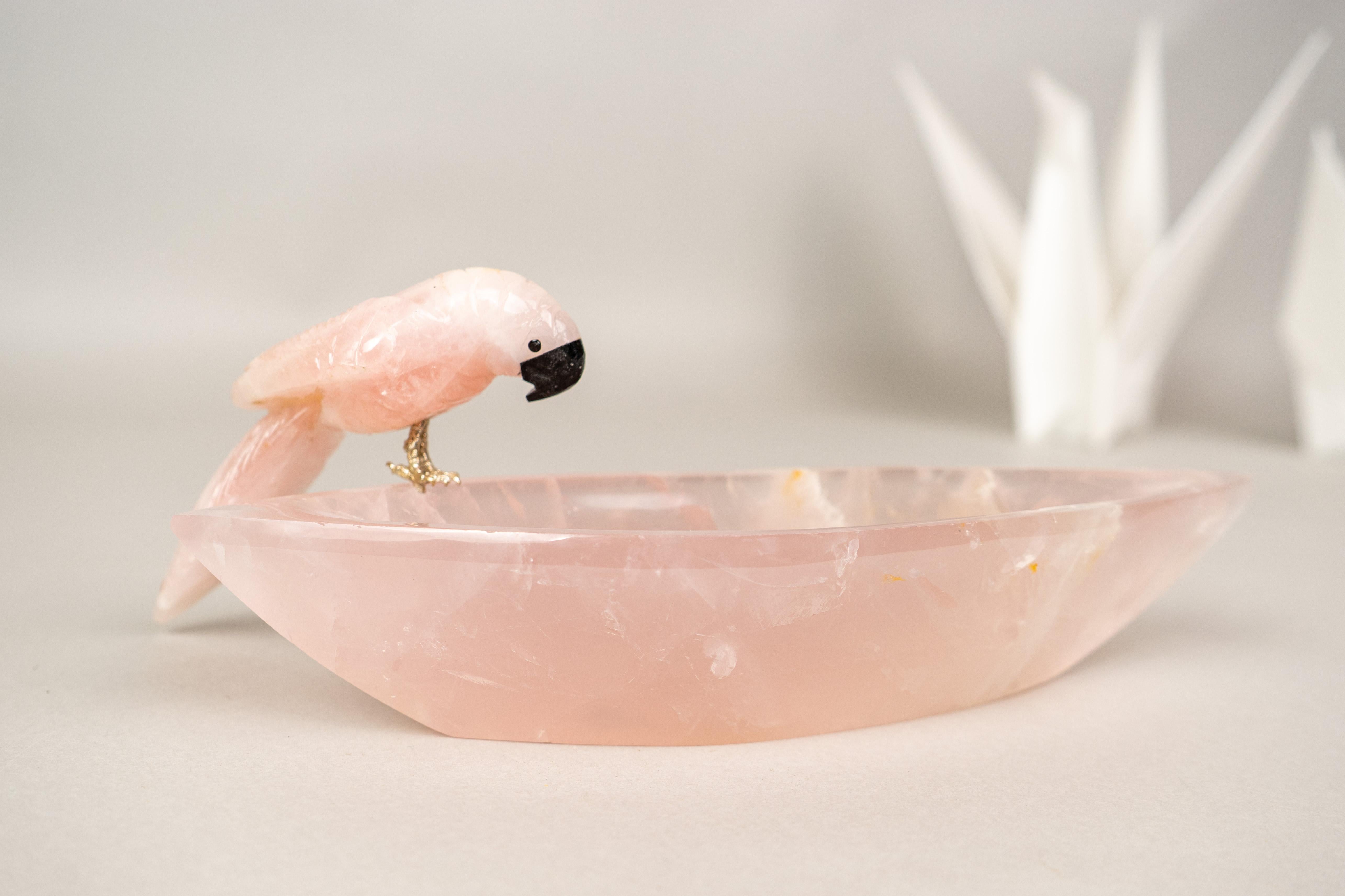 Delicate Hand-Carved Rose Quartz Crystal Parrots For Sale 3
