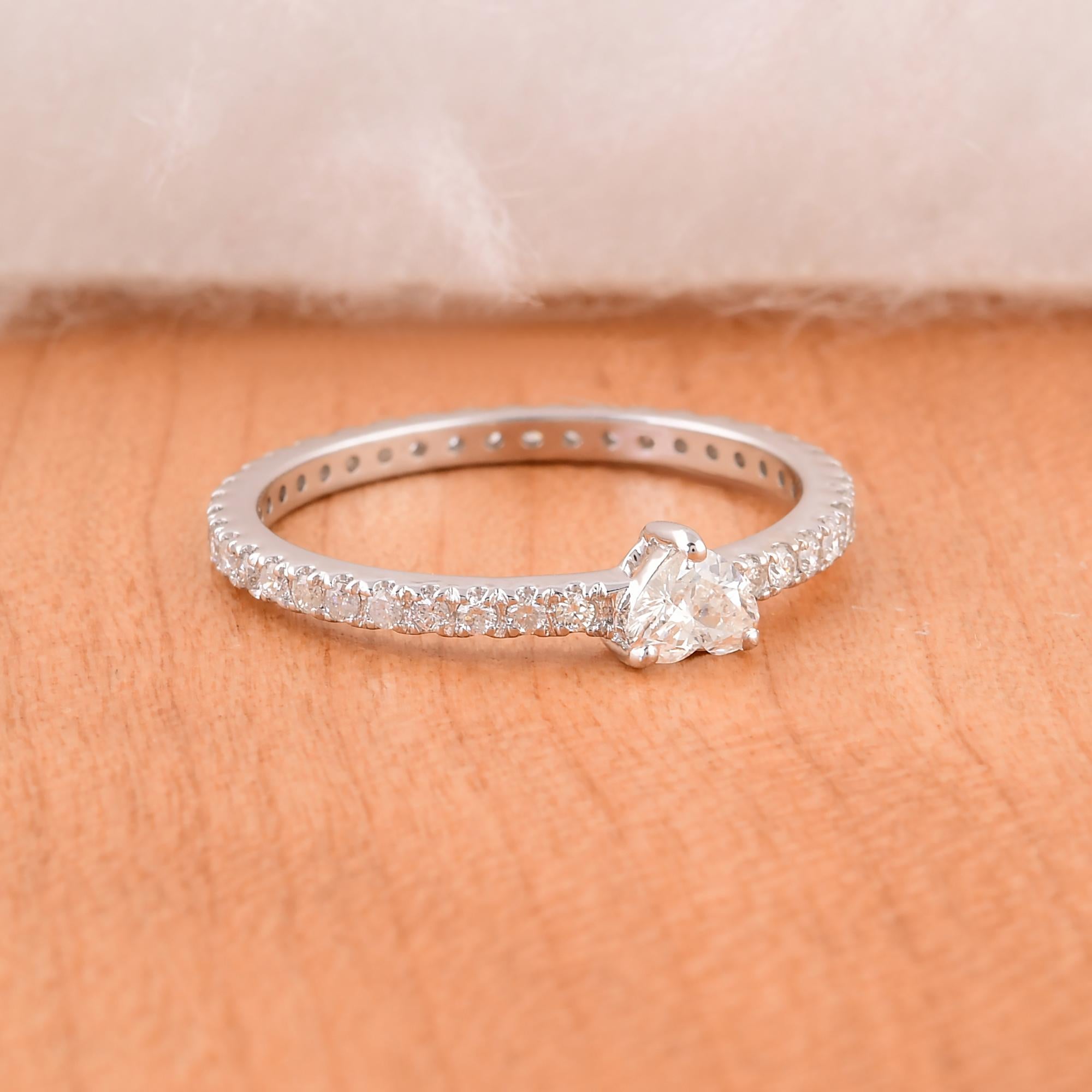 For Sale:  Delicate Heart-Shaped Solitaire Diamond Band Ring 14K Solid White Gold 8