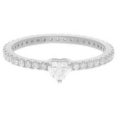 Delicate Heart-Shaped Solitaire Diamond Band Ring 14K Solid White Gold