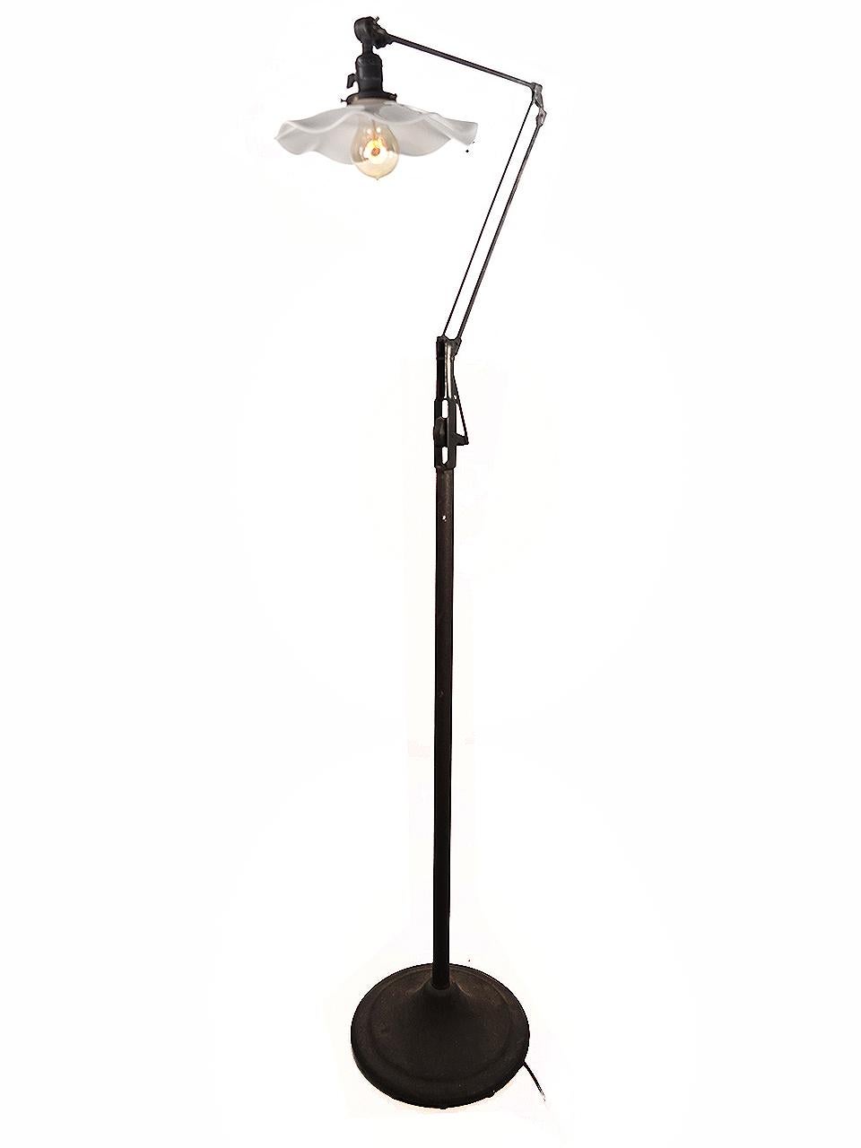 Delicate Industrial Articulated Floor Lamp In Good Condition In Peekskill, NY