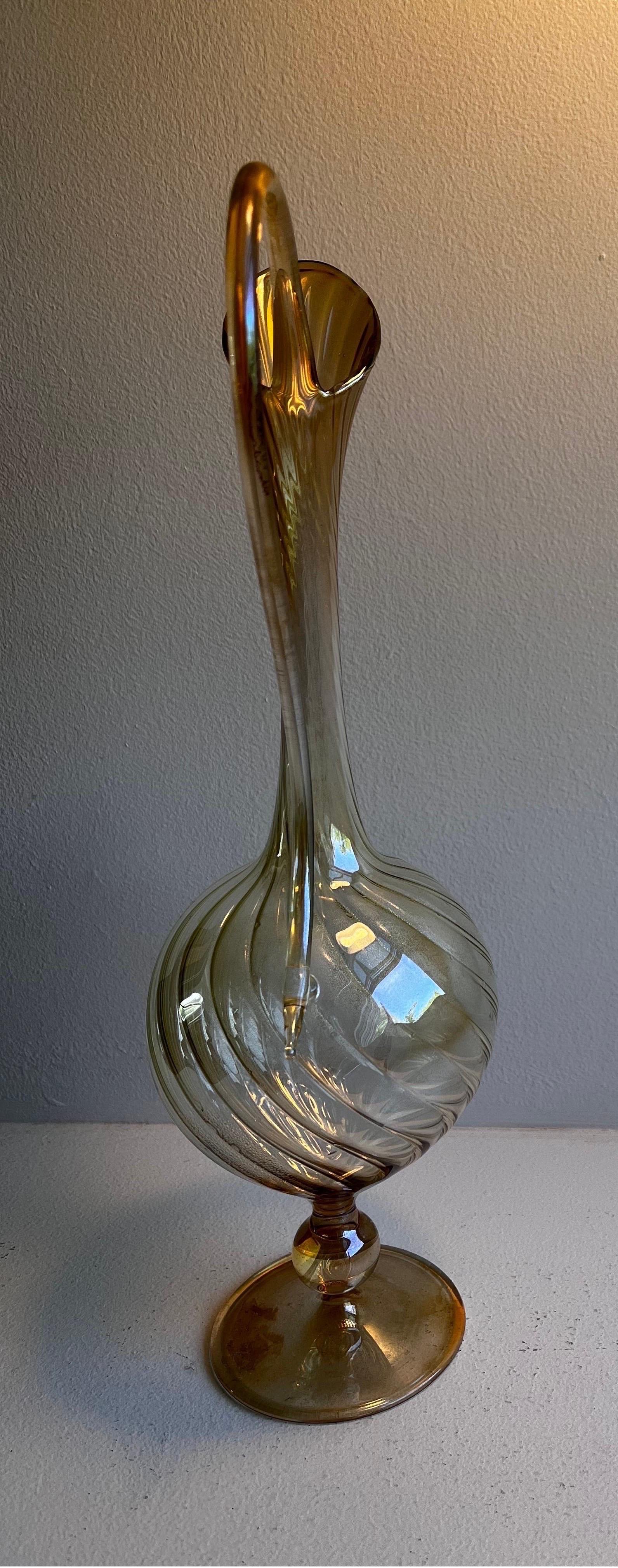 Art Glass Delicate Italian Glass Tall Decanter by Arte Italica For Sale