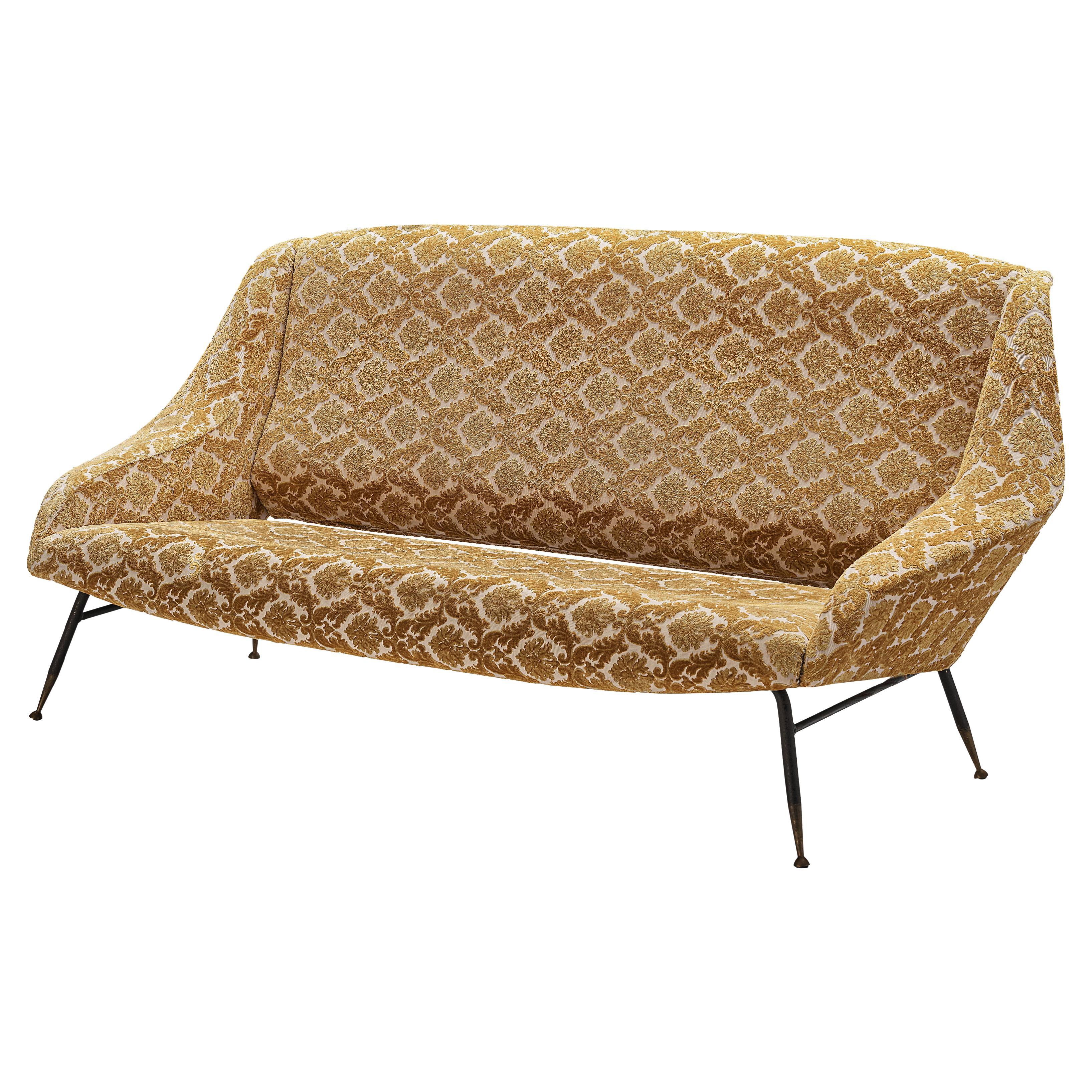 Delicate Italian Sofa in Patterned Yellow Upholstery For Sale