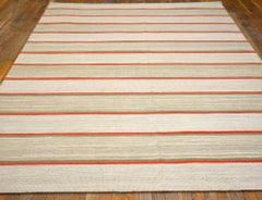 Delicate Ivory-Orange Color Stripe Design Contemporary American Hooked Rug 6 x 9