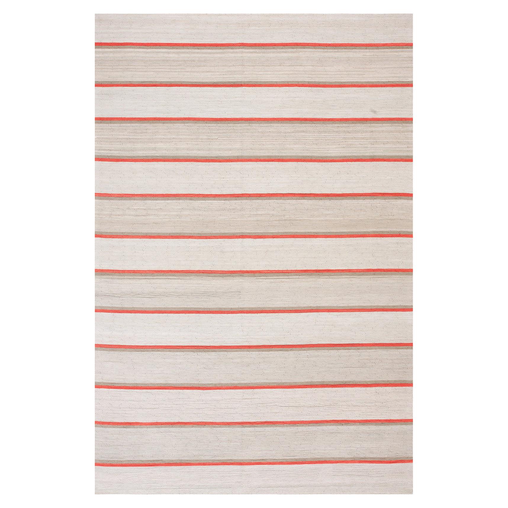 Zarte Elfenbein-Orange Farbe Streifen Design Zeitgenössische Amerikanische Hooked Rug 6 x 9 im Angebot