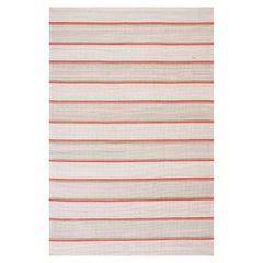 Delicate Ivory-Orange Color Stripe Design Contemporary American Hooked Rug 6 x 9