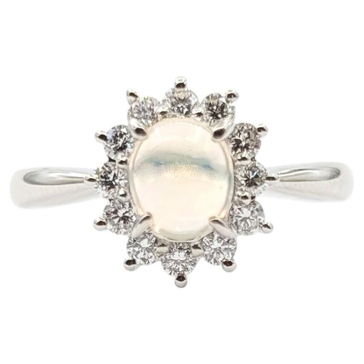 Delicate Jelly Opal & Diamond Halo Ring in Platinum