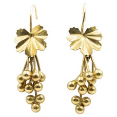 Delicate Leaf Dangling Grapes Ball Drop Gelbgold Ohrringe Italienisch