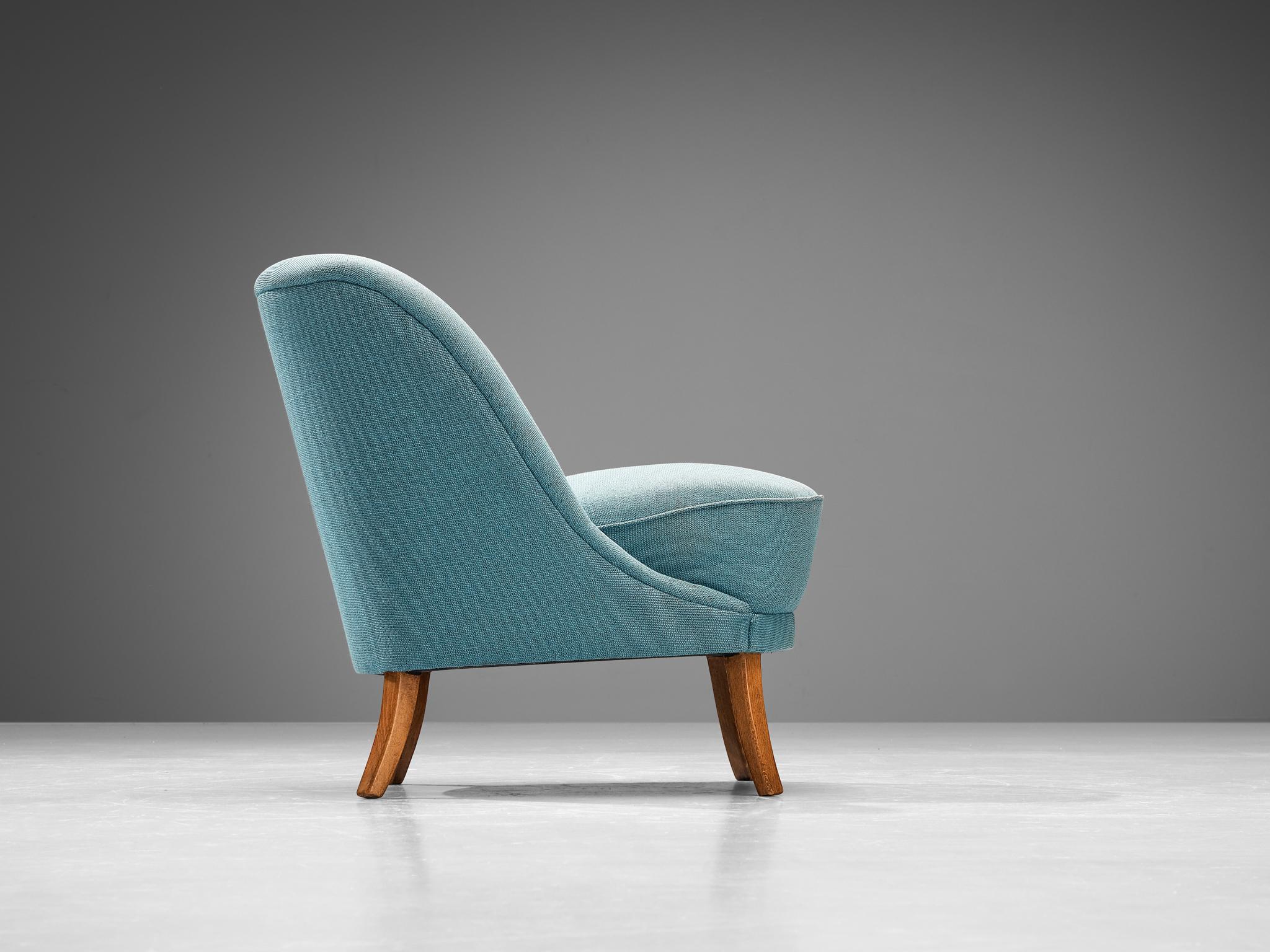 Mid-Century Modern Delicate Lounge Chair in Light Blue Upholstery For Sale
