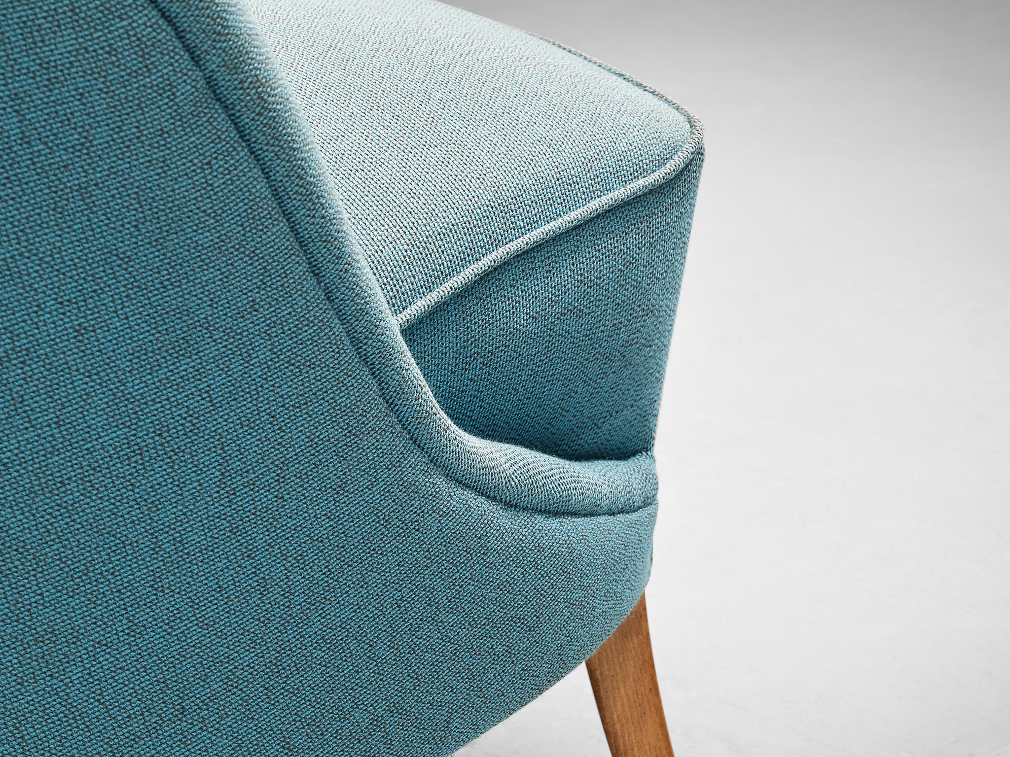 European Delicate Lounge Chair in Light Blue Upholstery For Sale