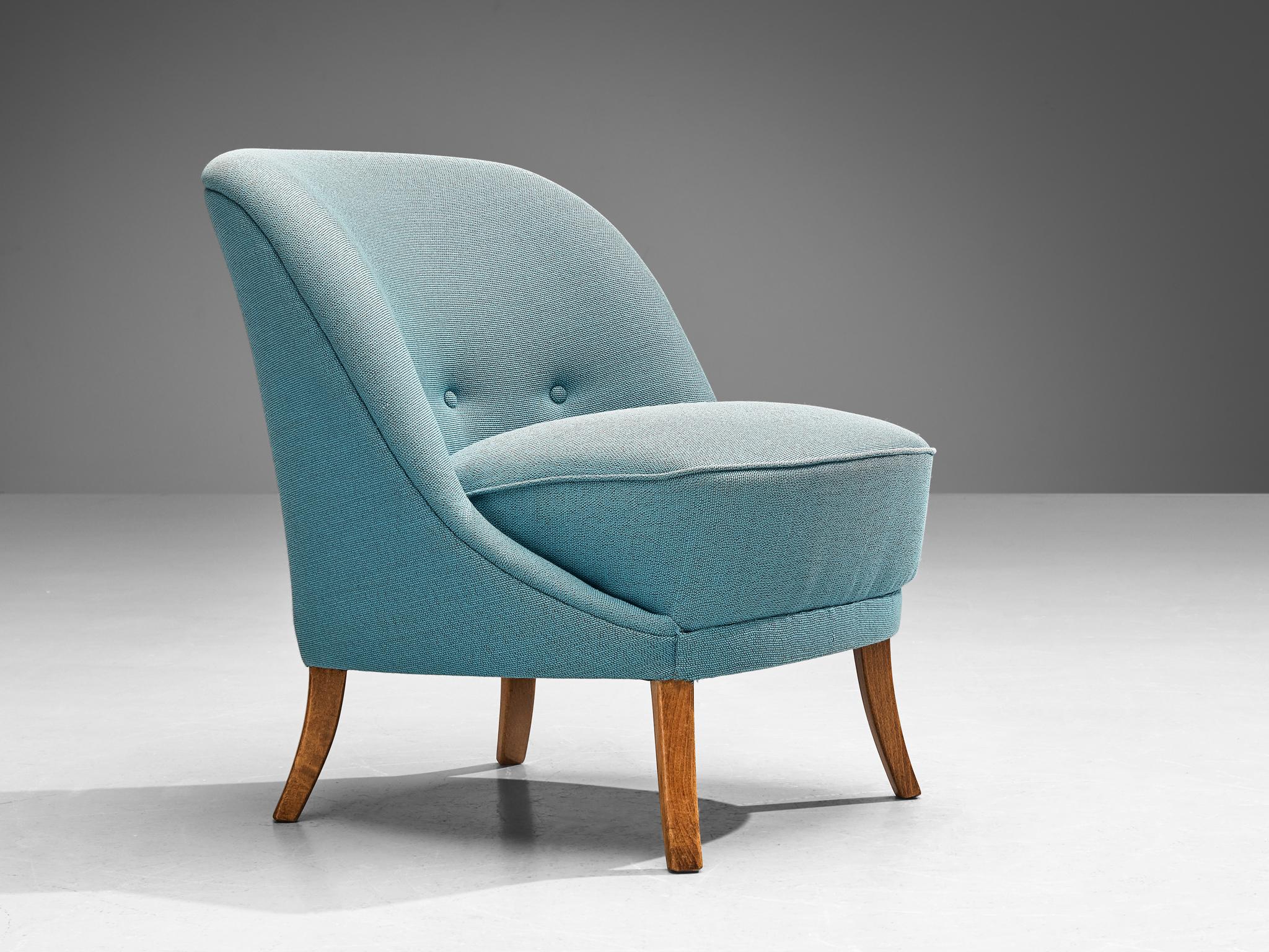 Delicate Lounge Chair in Light Blue Upholstery In Good Condition For Sale In Waalwijk, NL