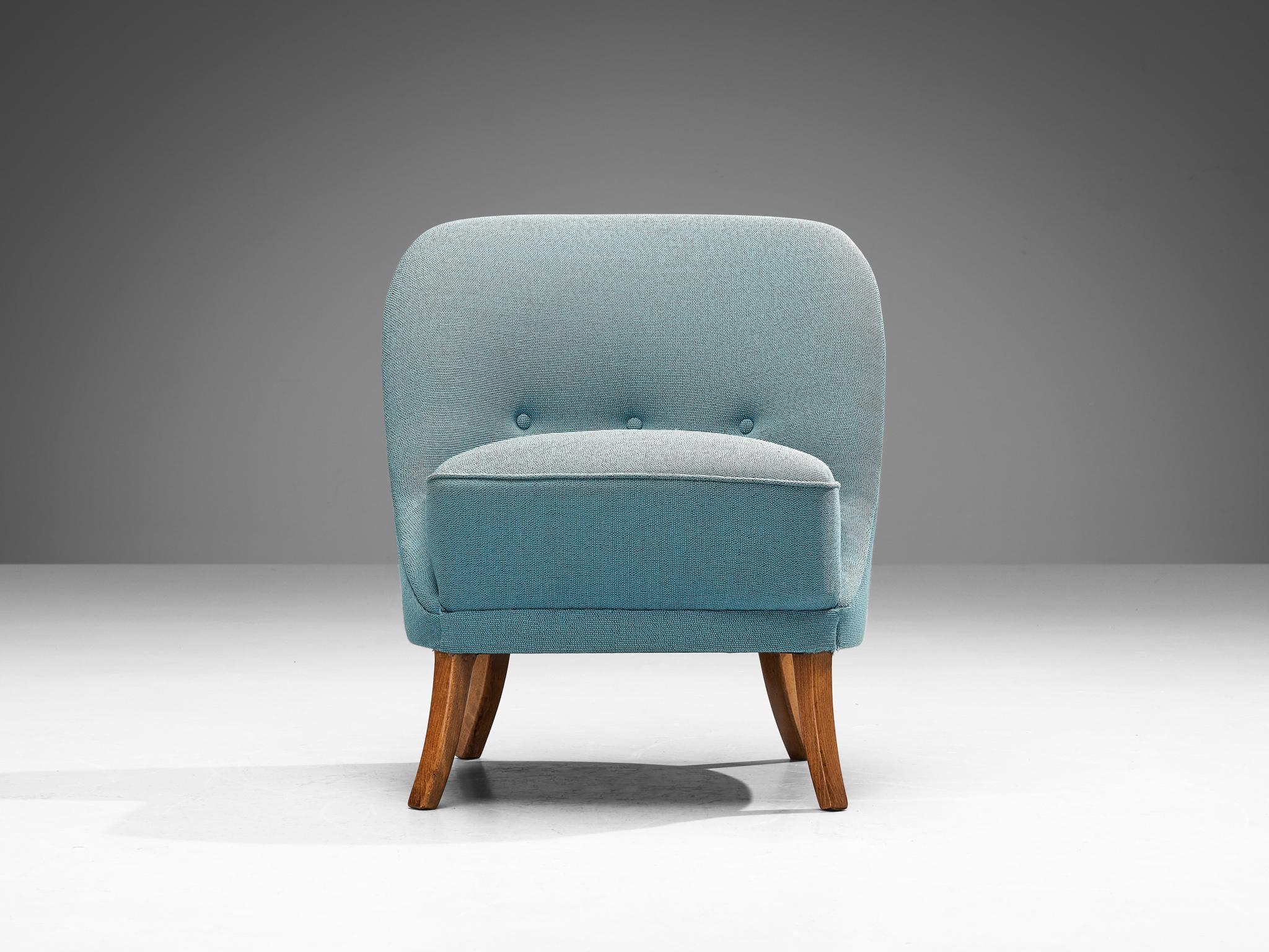 Delicate Lounge Chair in Light Blue Upholstery For Sale 1