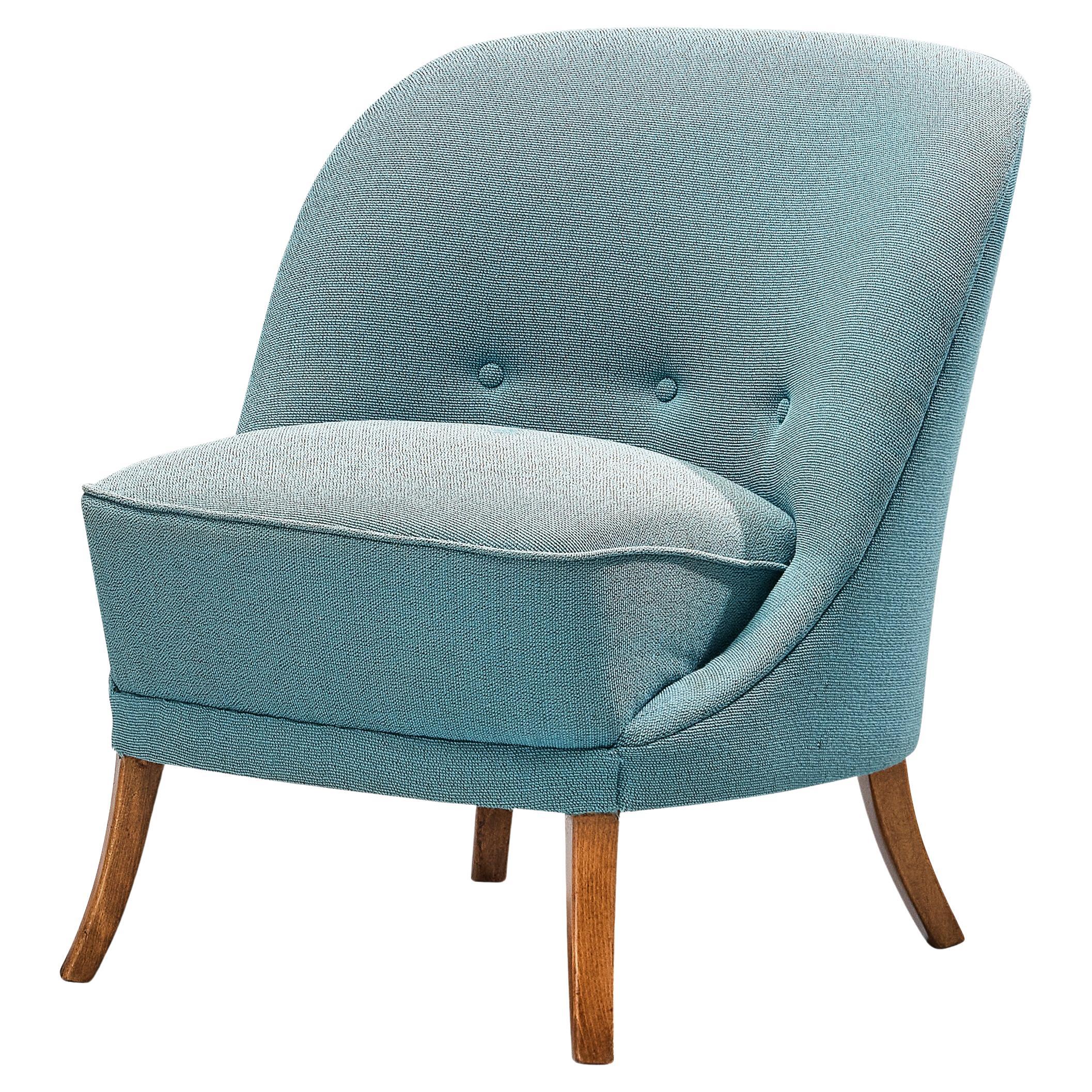 Delicate Lounge Chair in Light Blue Upholstery For Sale