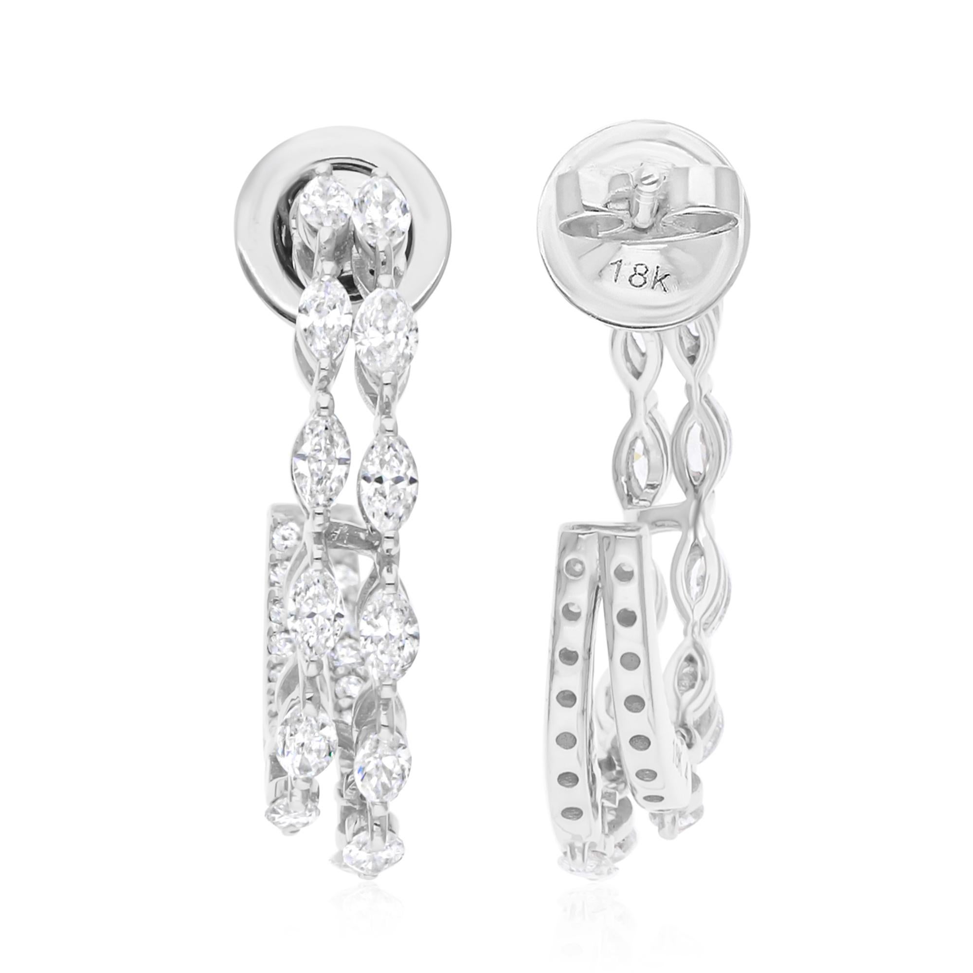 De las mujeres Delicados pendientes de aro de diamante natural talla marquesa de 1,60 ct y oro blanco de 14 quilates en venta