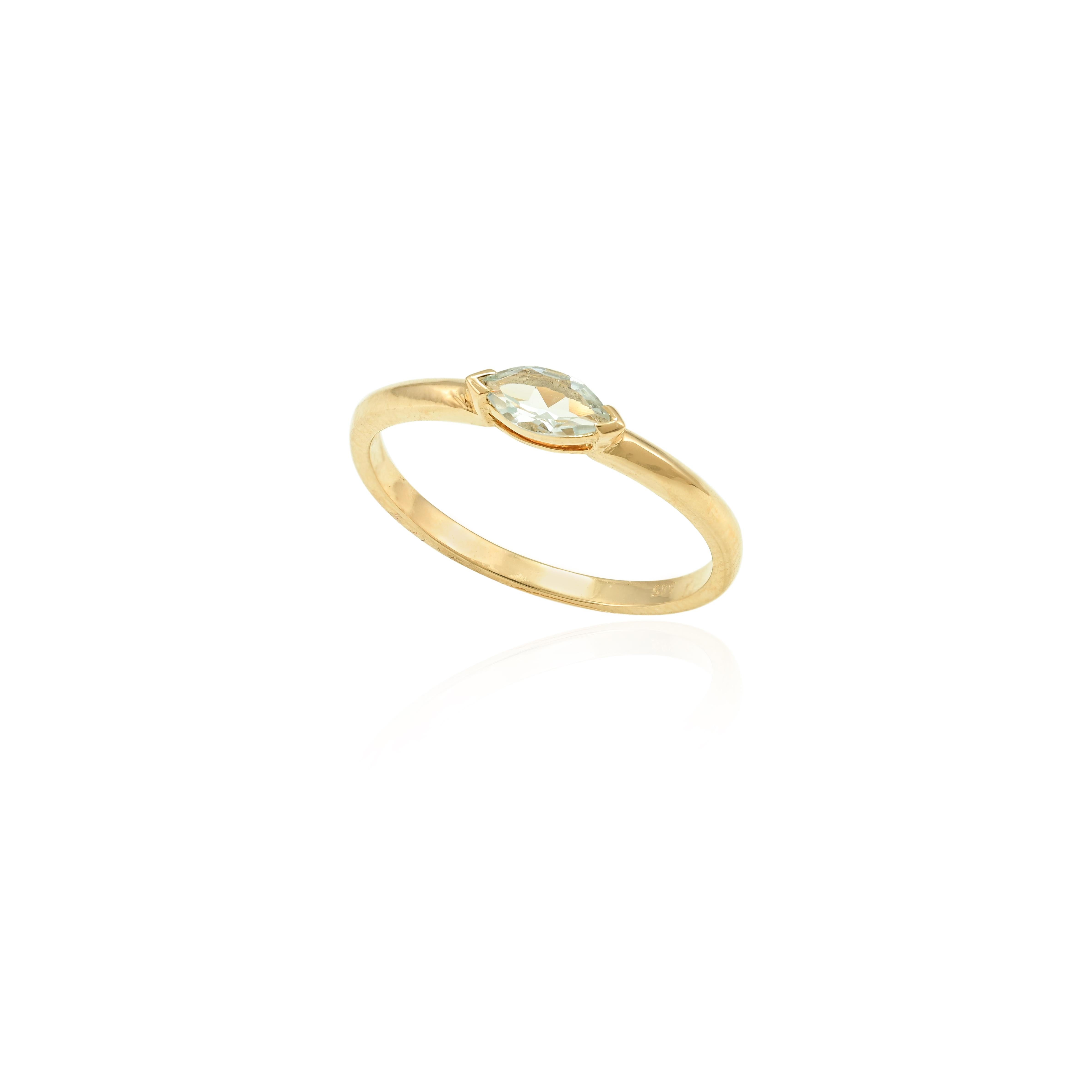 For Sale:  Dainty Marquise Cut Aquamarine Stacking Band Ring 14k Solid Yellow Gold 2