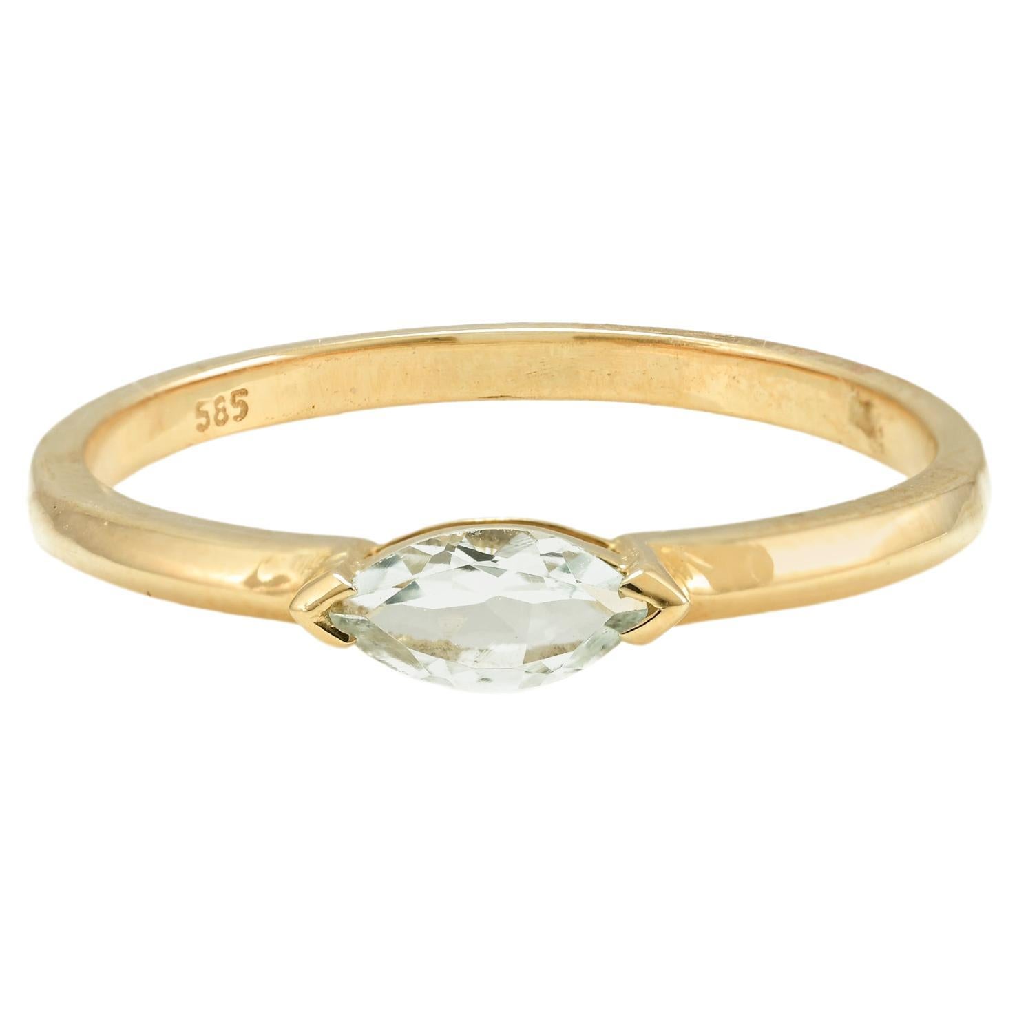 Bague empilable aigue-marine taille marquise en or jaune massif 14 carats