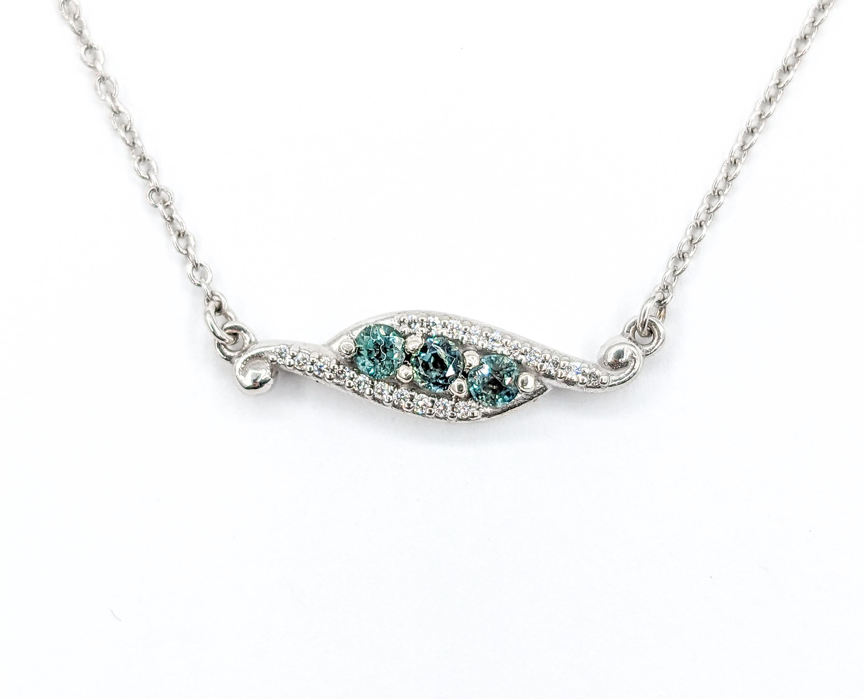 Delicate Natural Alexandrite & Diamond Station Necklace in White Gold 4