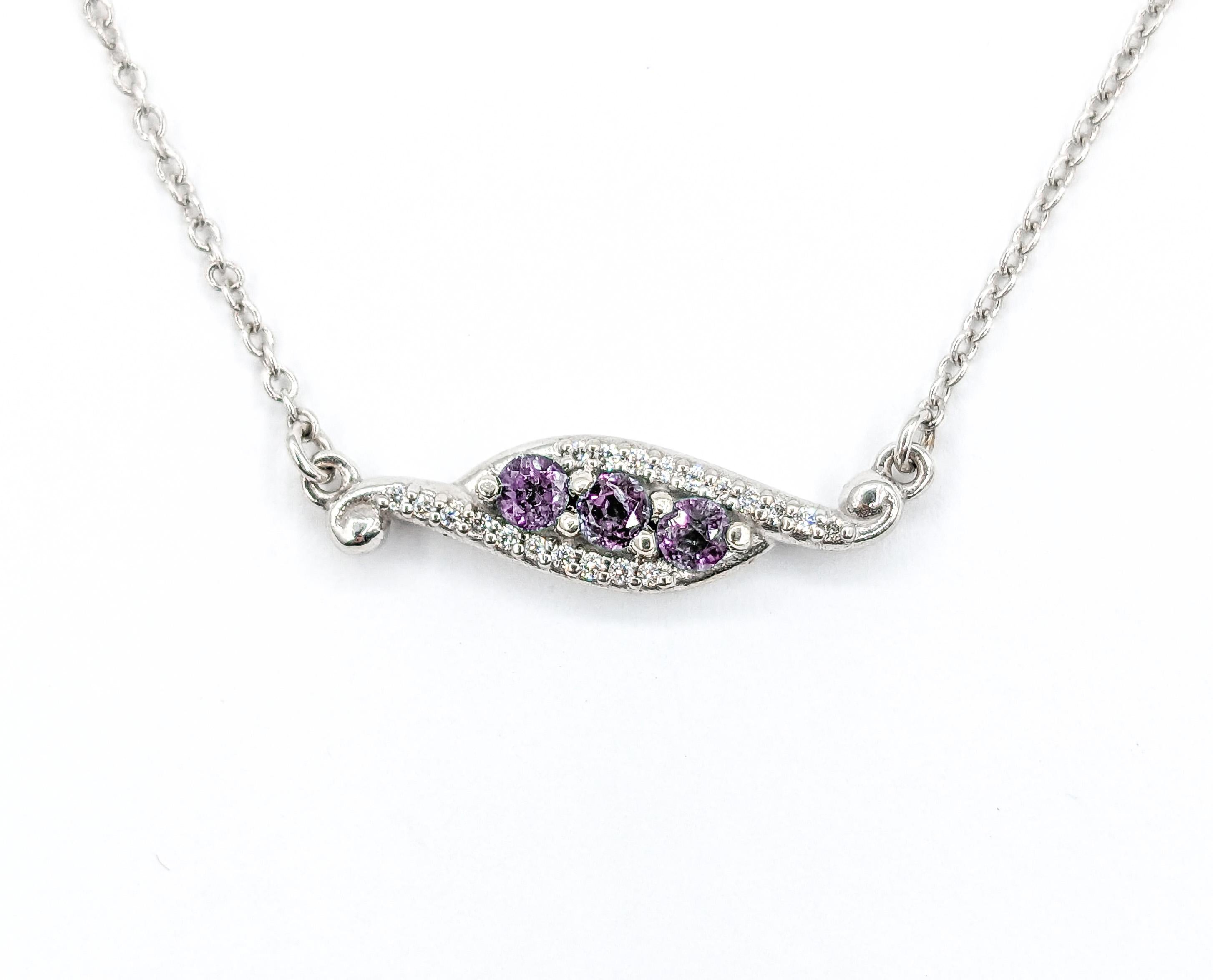 Contemporary Delicate Natural Alexandrite & Diamond Station Necklace in White Gold