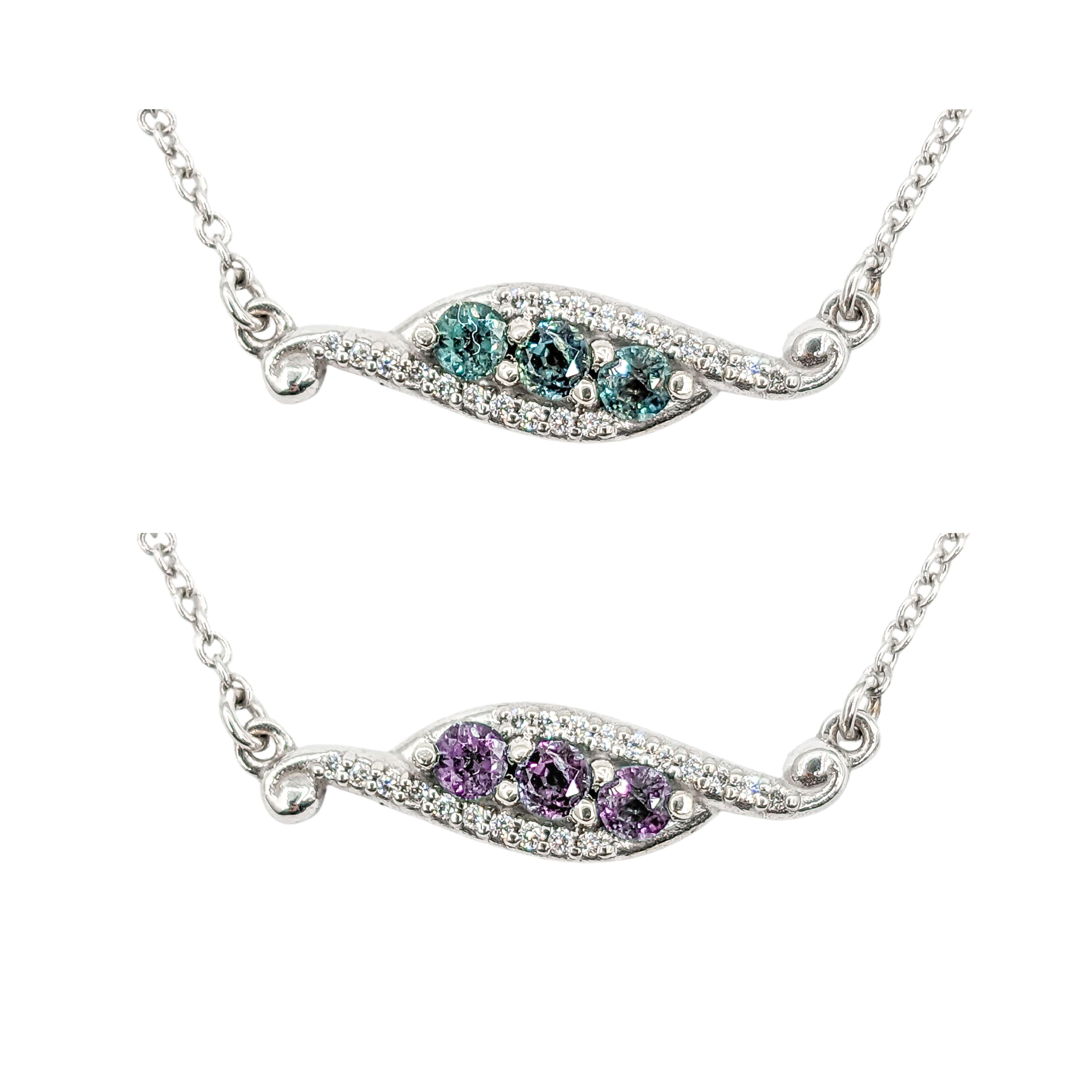 Round Cut Delicate Natural Alexandrite & Diamond Station Necklace in White Gold