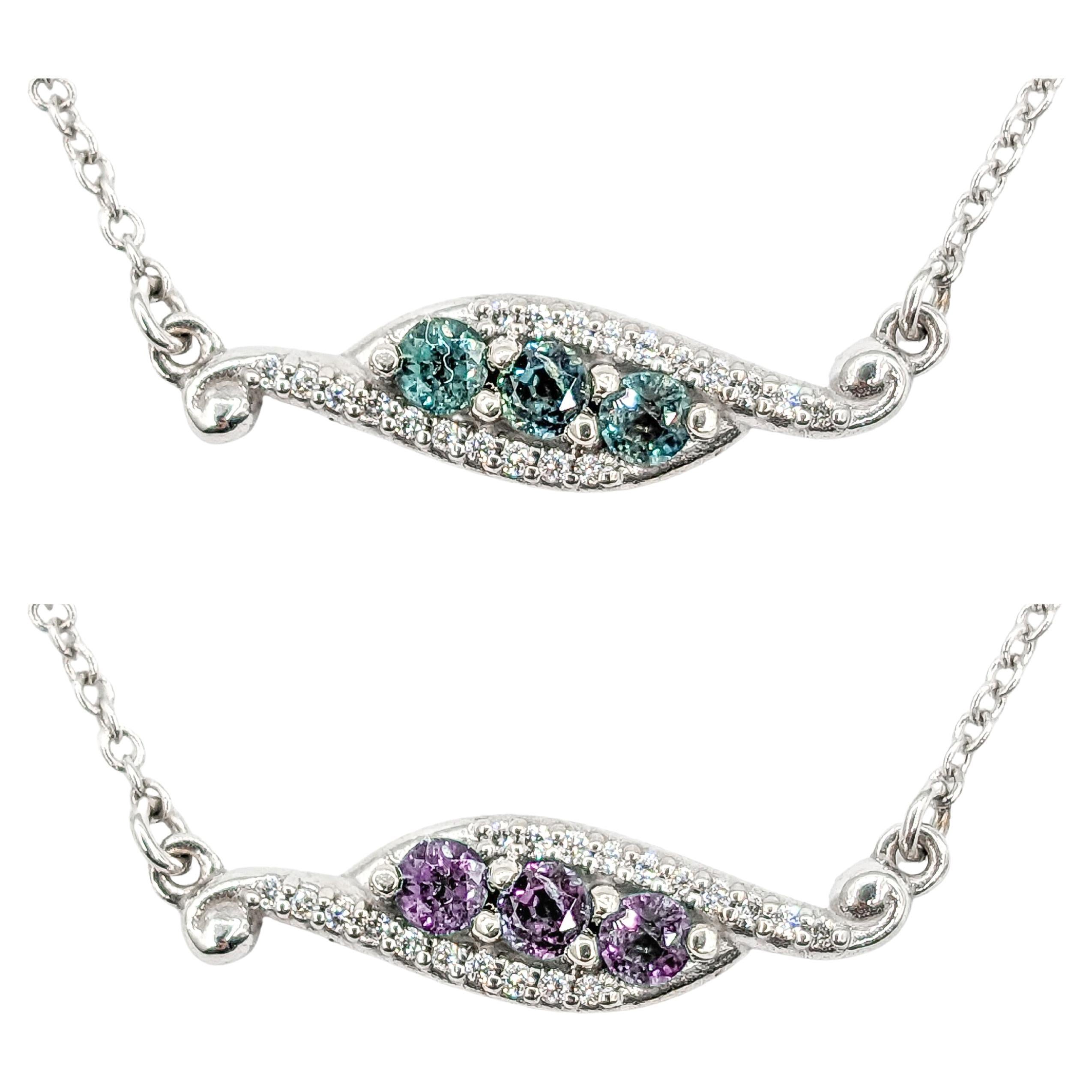 Delicate Natural Alexandrite & Diamond Station Necklace in White Gold