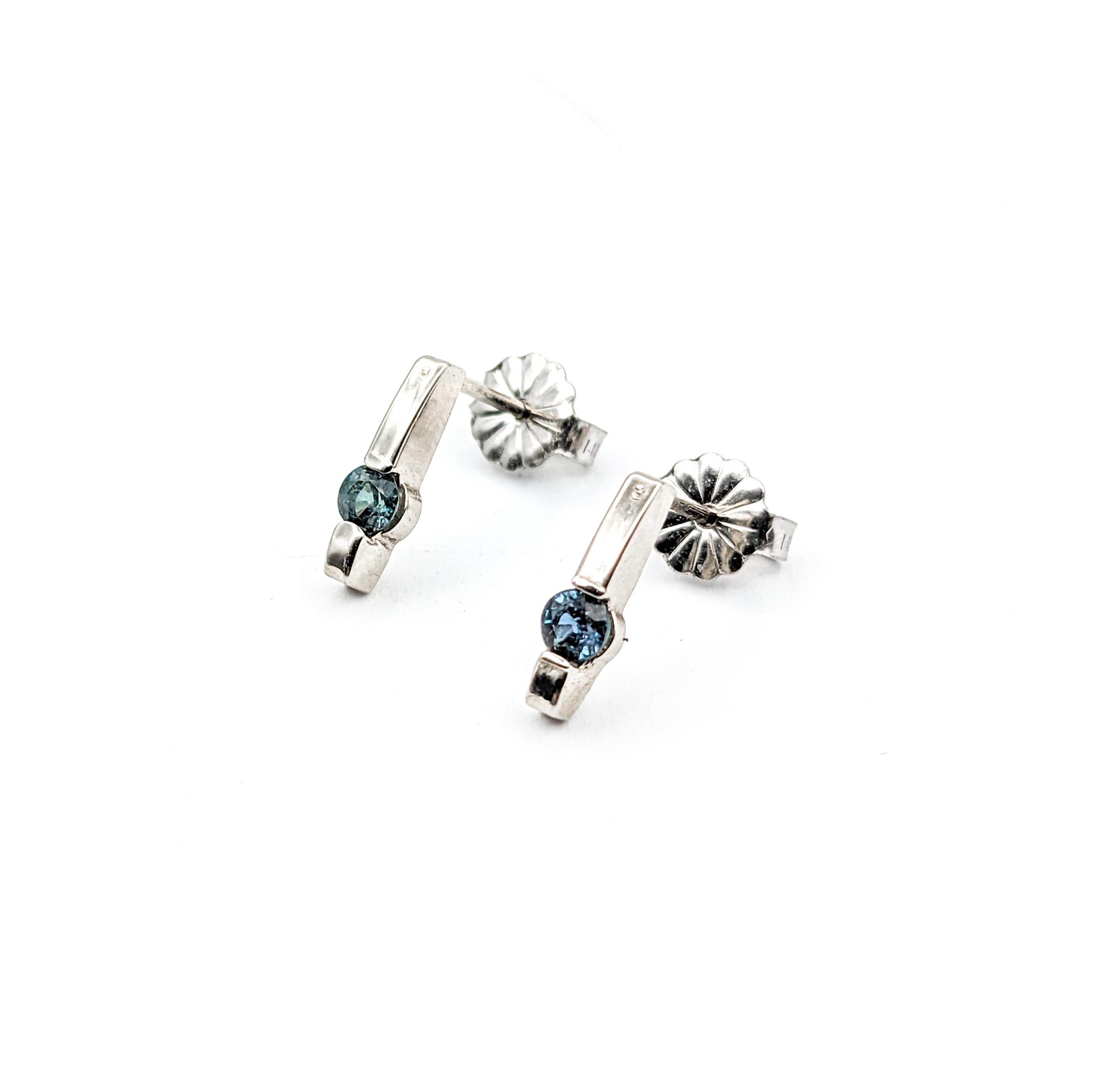 Delicate Natural Alexandrite Stud Earrings in White Gold For Sale 2