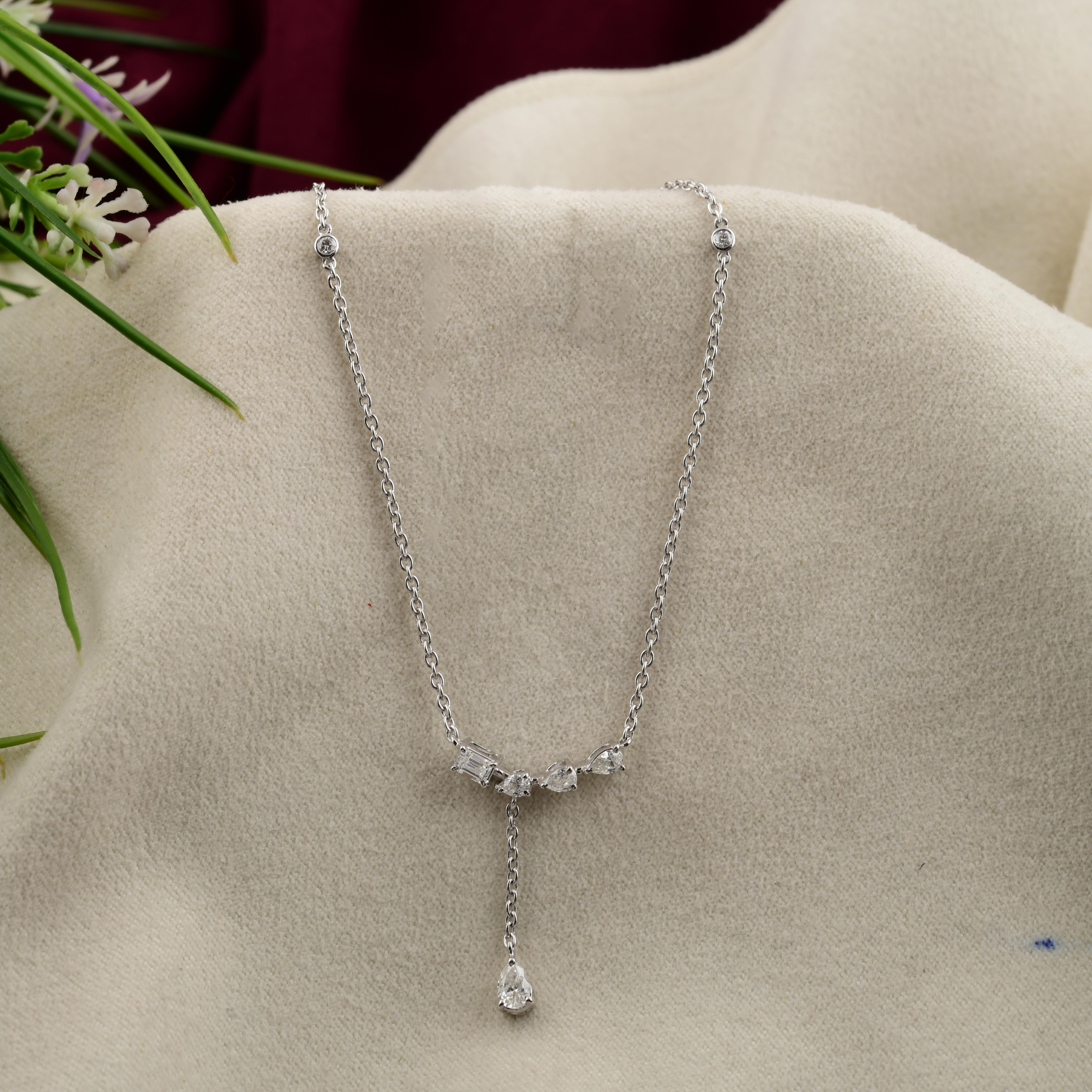 Delicate Natural Diamond Lariat Y Halskette in 14k massivem Weißgold (Gemischter Schliff) im Angebot