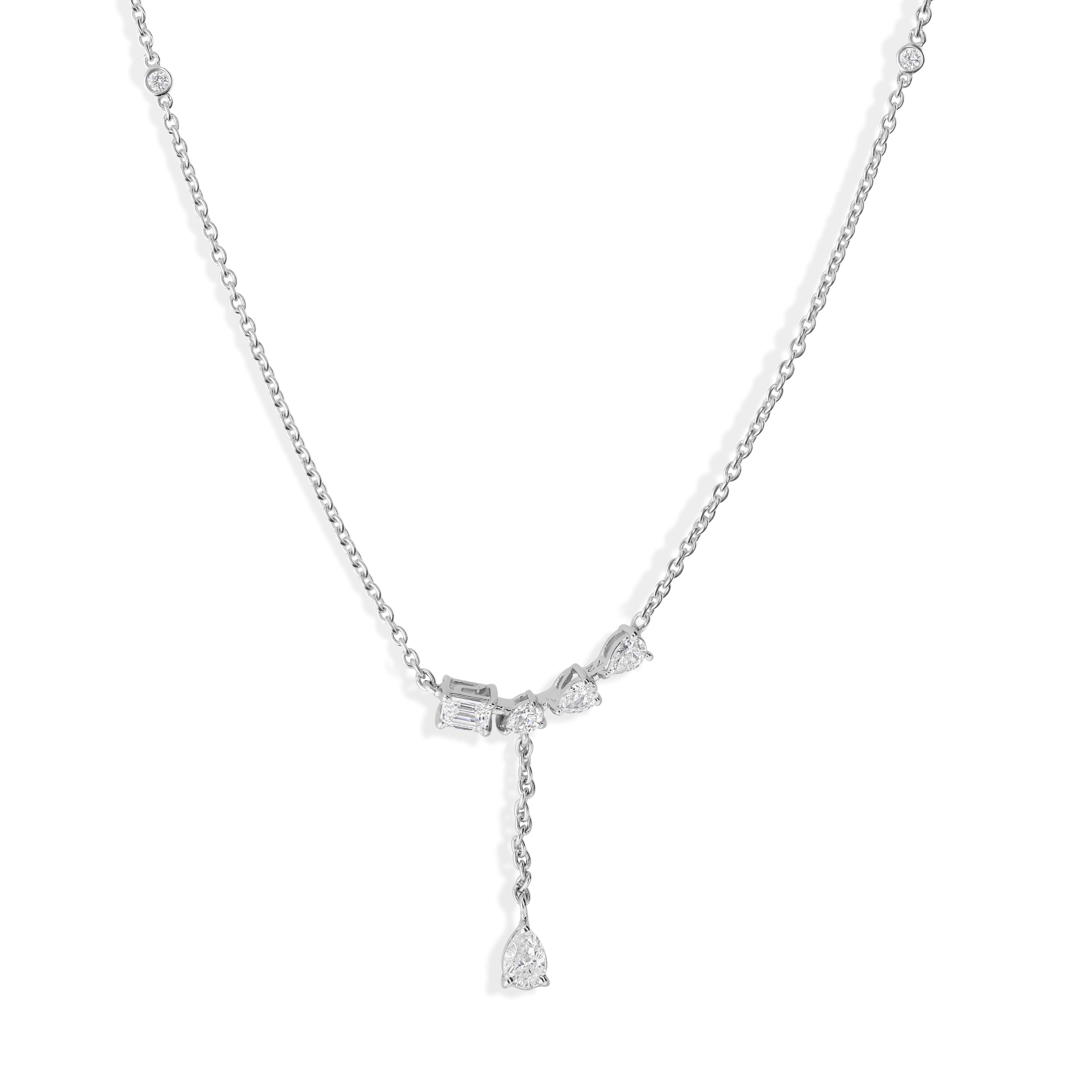 Delicate Natural Diamond Lariat Y Halskette in 14k massivem Weißgold im Zustand „Neu“ im Angebot in Diera, Dubai