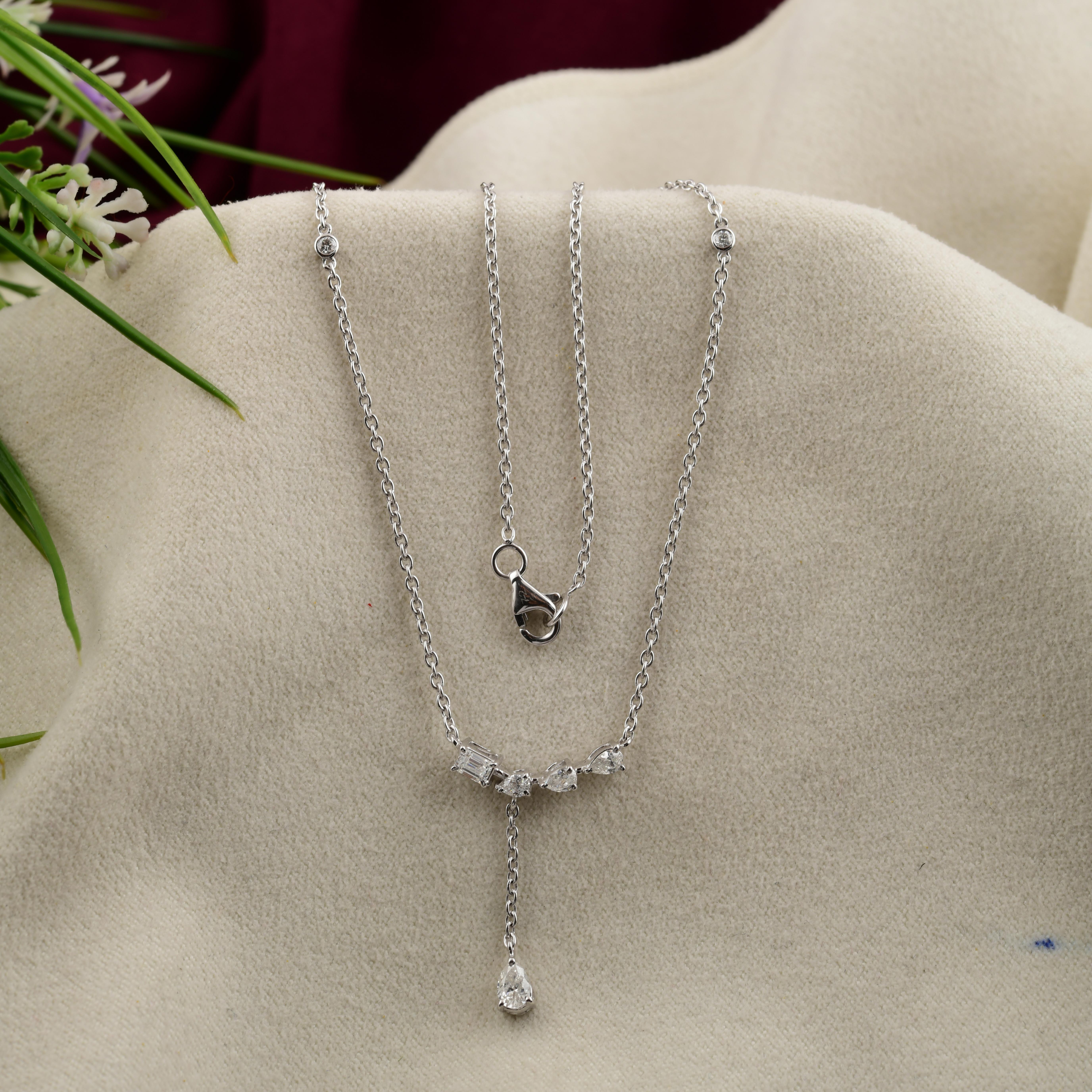 Delicate Natural Diamond Lariat Y Halskette in 14k massivem Weißgold im Angebot 1
