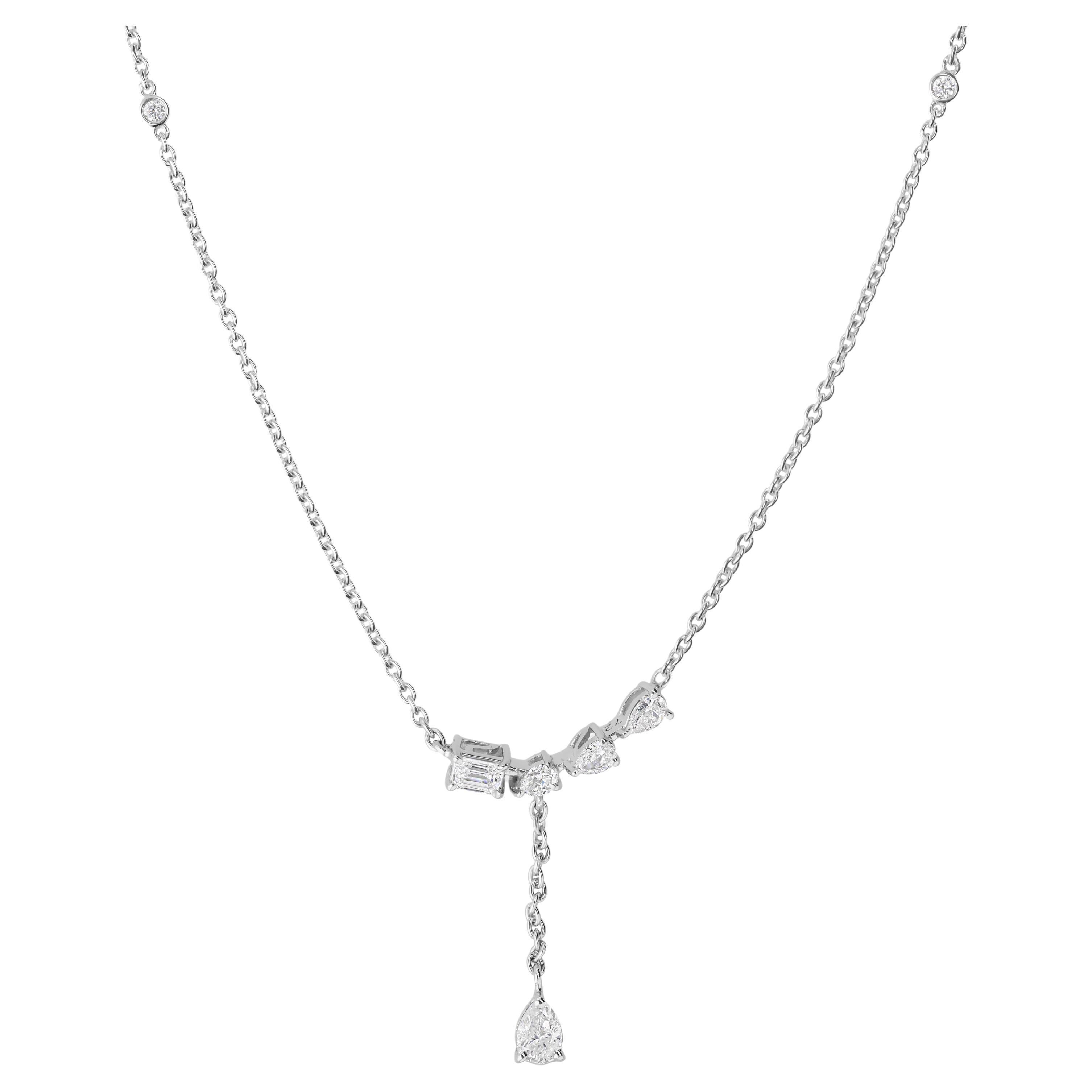 Delicate Natural Diamond Lariat Y Halskette in 14k massivem Weißgold
